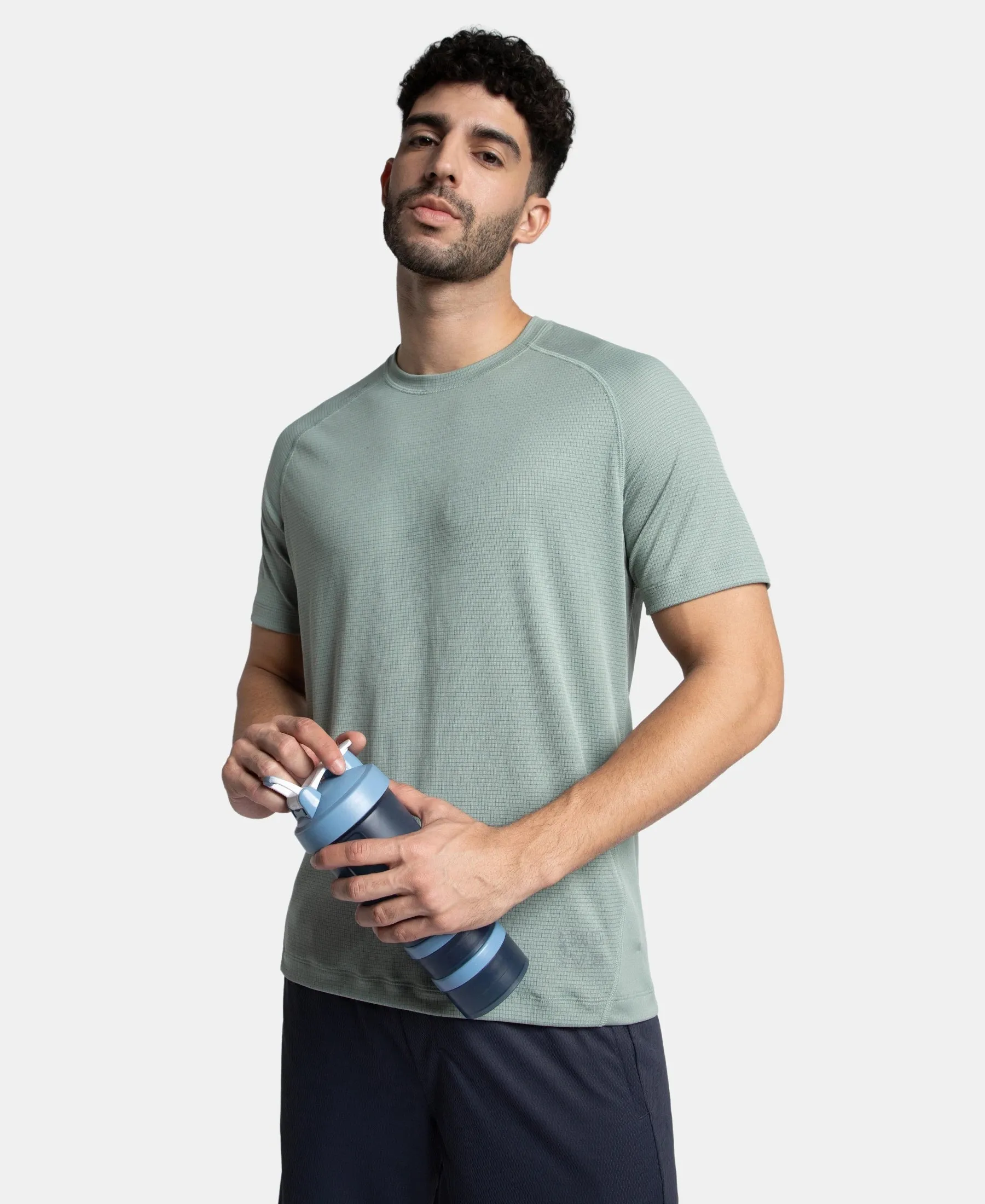 Pack of 2 Lightweight Microfiber Solid Round Neck Half Sleeve T-Shirt with Breathable Mesh - Sundried Tomato & Iceberg Green