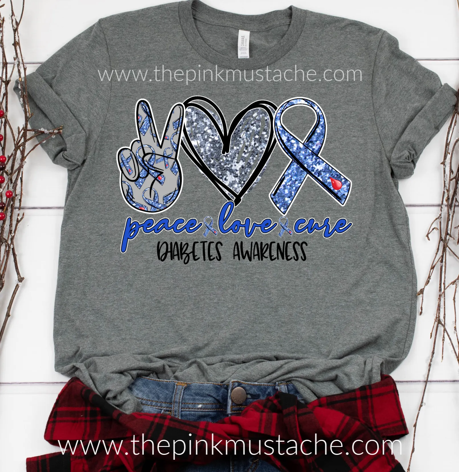 Peace Love Cure - Diabetes Awareness Tee / Unisex Sized Diabetes Awareness T-Shirt/ Youth and Adult Sizing