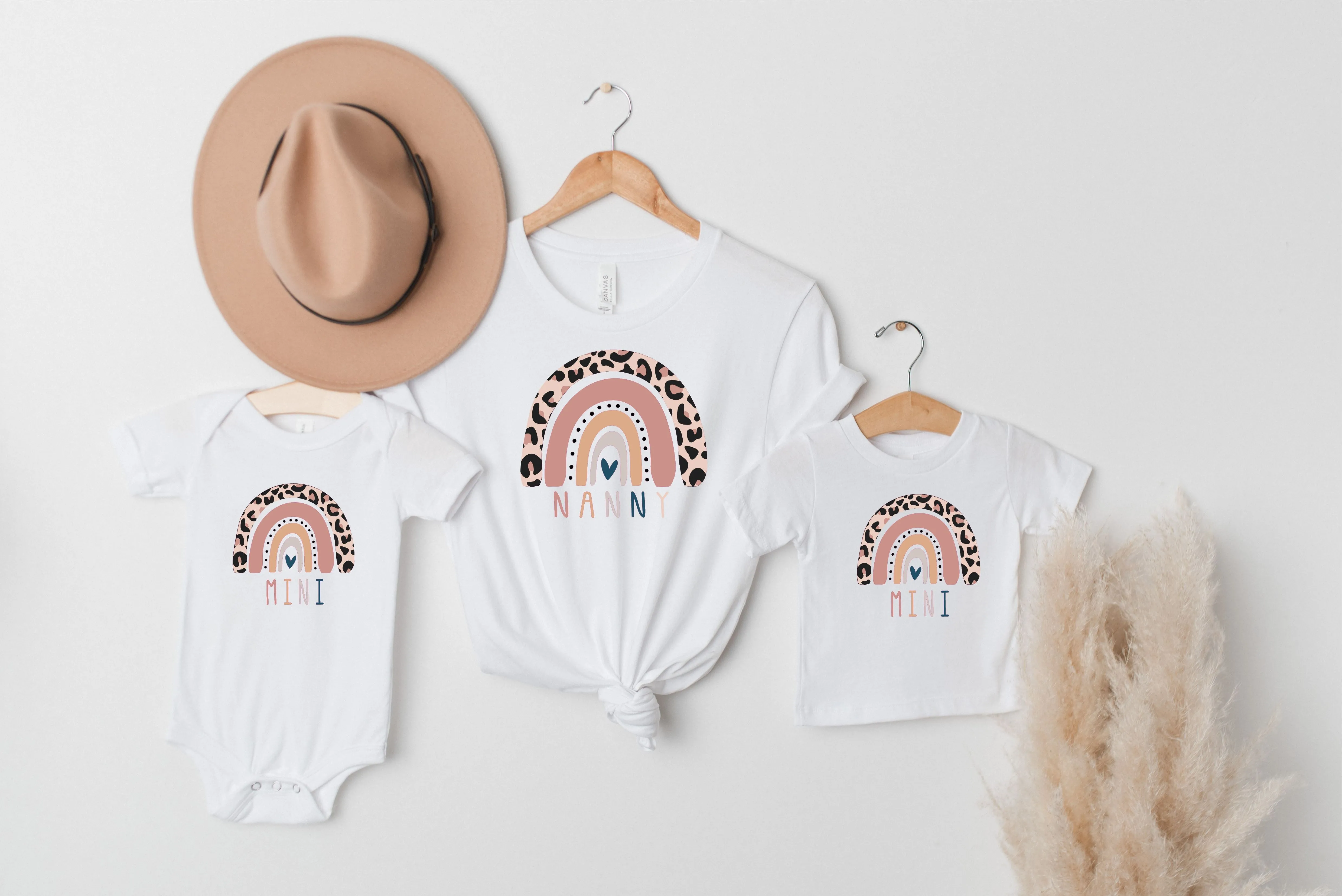 Personalised Matching Nanny & Mini Rainbow T-shirts