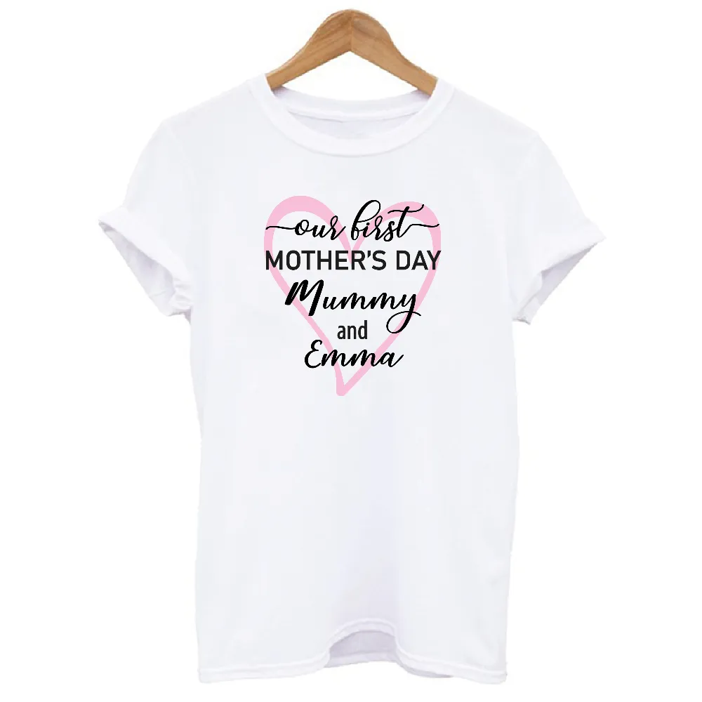 Personalised Our 1st First Mother's Day Mummy and Baby Heart Tops Set