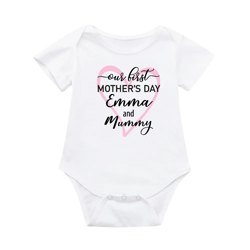 Personalised Our 1st First Mother's Day Mummy and Baby Heart Tops Set
