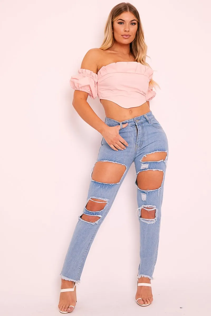 Pink Cotton Pleated Bandeau Crop Top - Galaxy