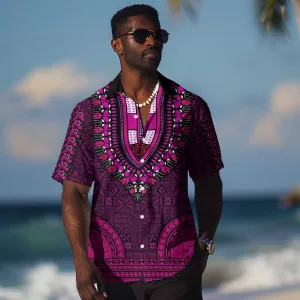 Pink Dashiki and Tapa Pattern Hawaiian Shirt Africa-Polynesia Together Culture LT9