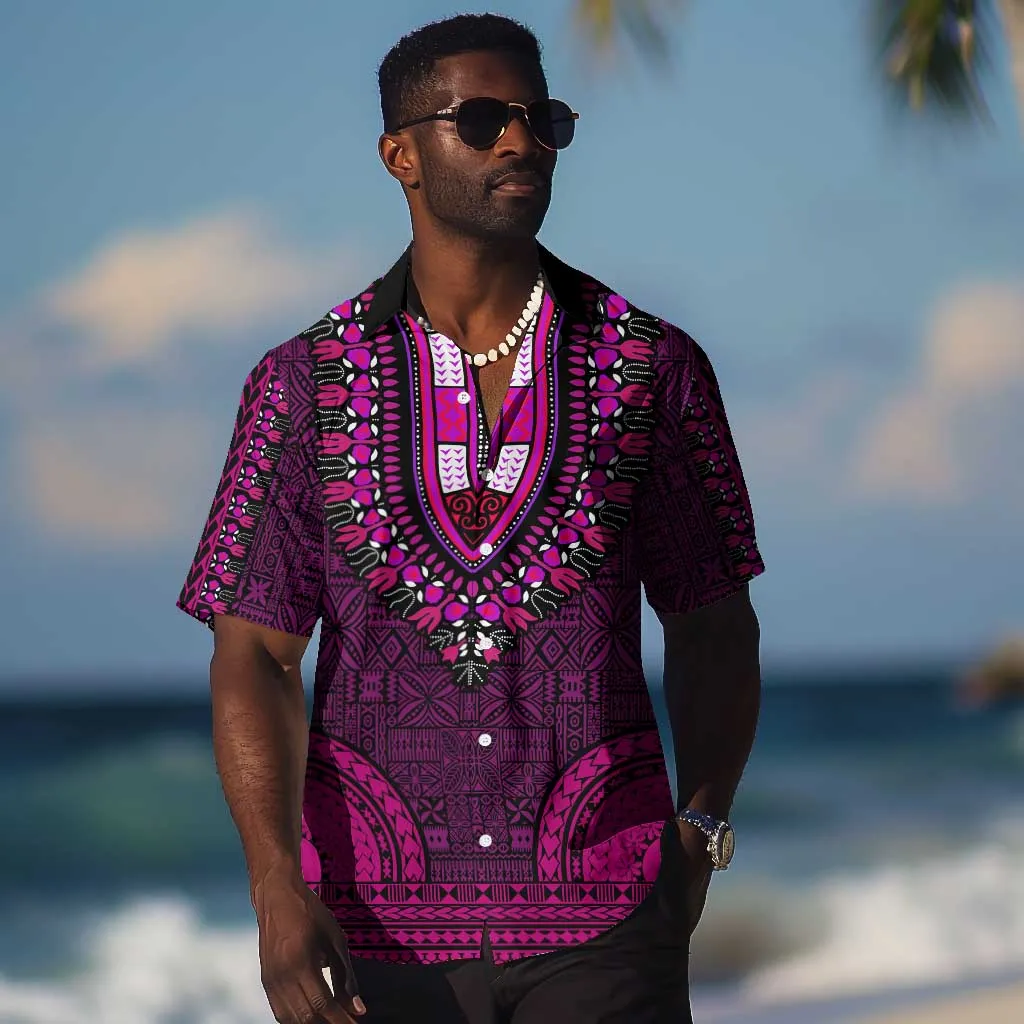 Pink Dashiki and Tapa Pattern Hawaiian Shirt Africa-Polynesia Together Culture LT9