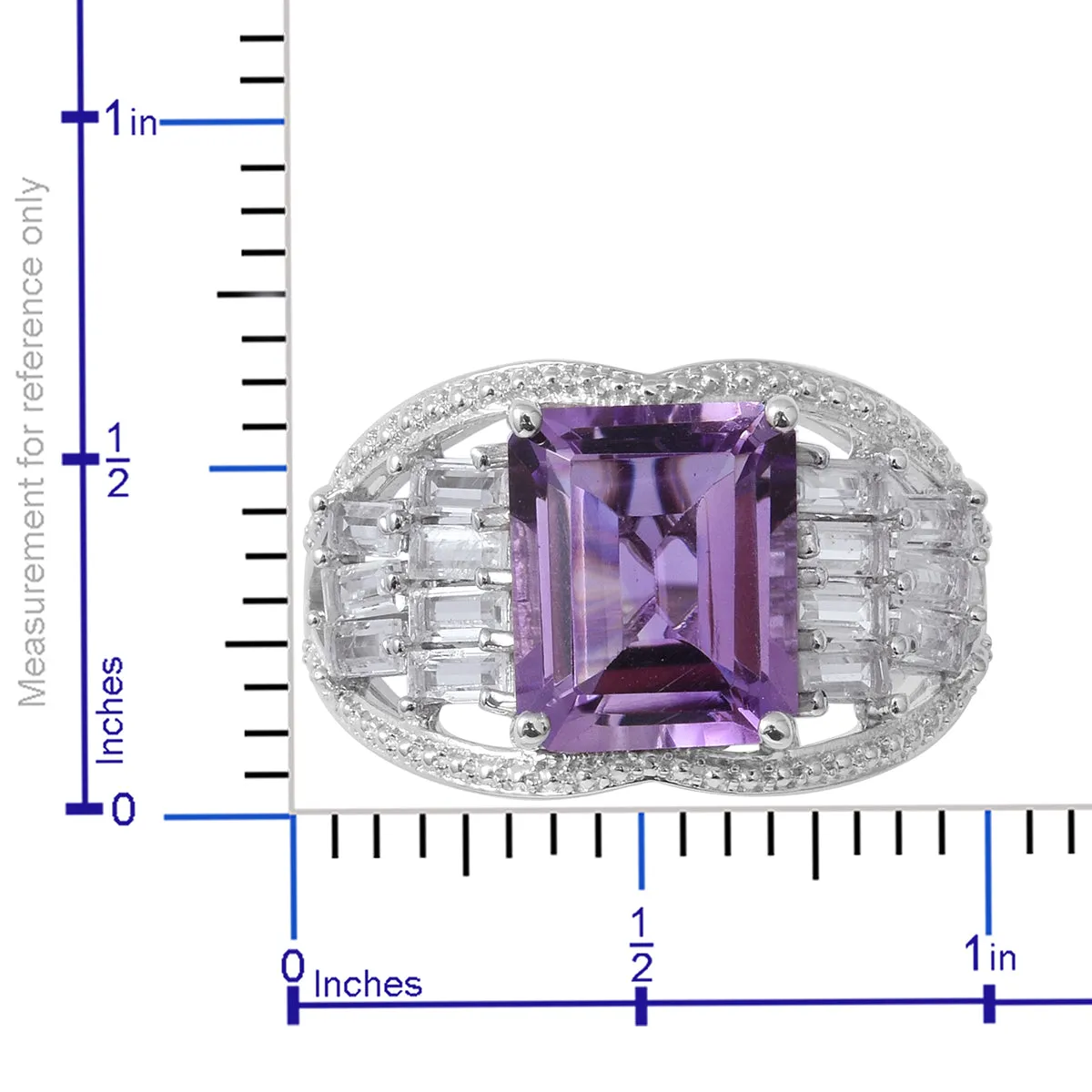 Platinum/Sterling Silver 7ct. Rose De France AMETHYST & White TOPAZ Statement Ring