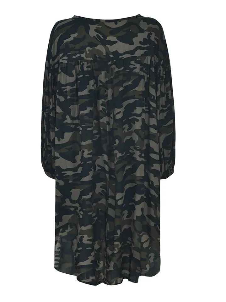 Plus Size Front Tie Details Camouflage Shirt