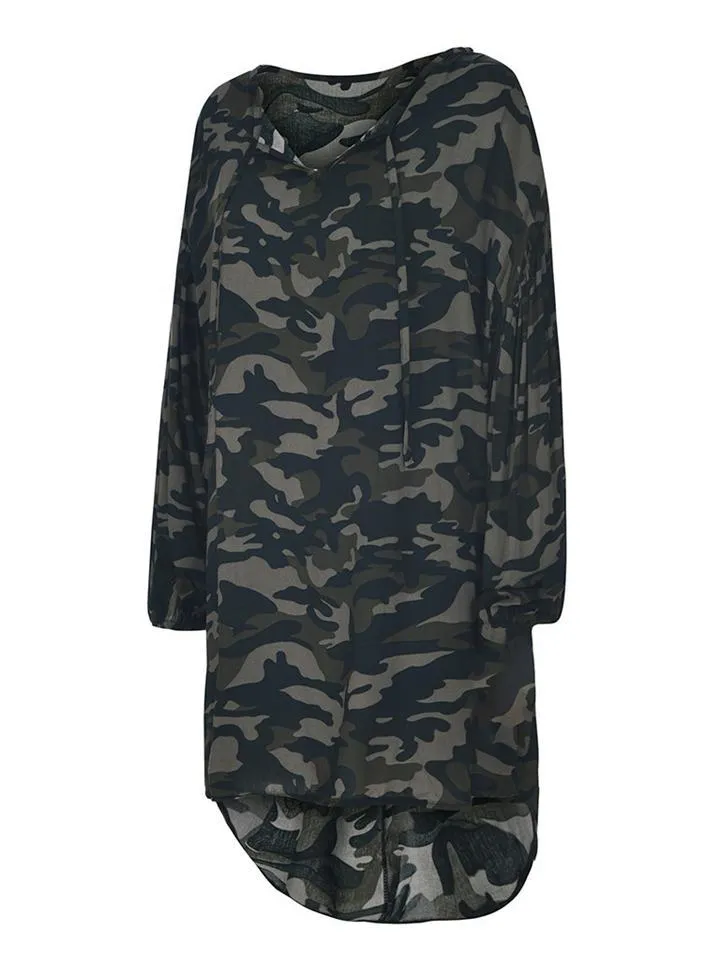 Plus Size Front Tie Details Camouflage Shirt