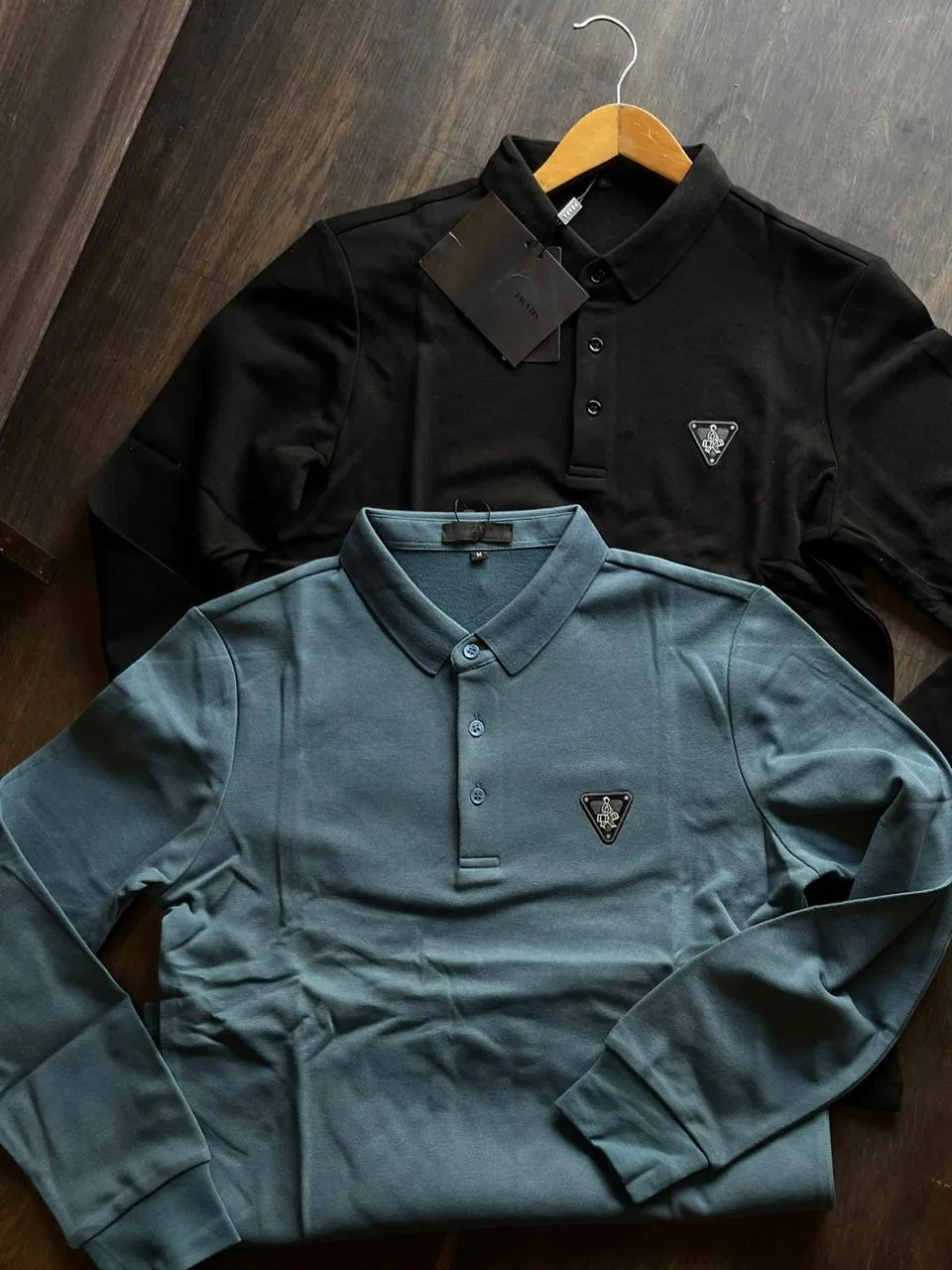 PRADA || Triangle Logo Spring Summer Polo Long Sleeves T-Shirts