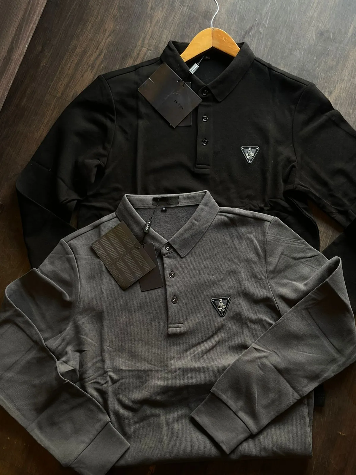 PRADA || Triangle Logo Spring Summer Polo Long Sleeves T-Shirts