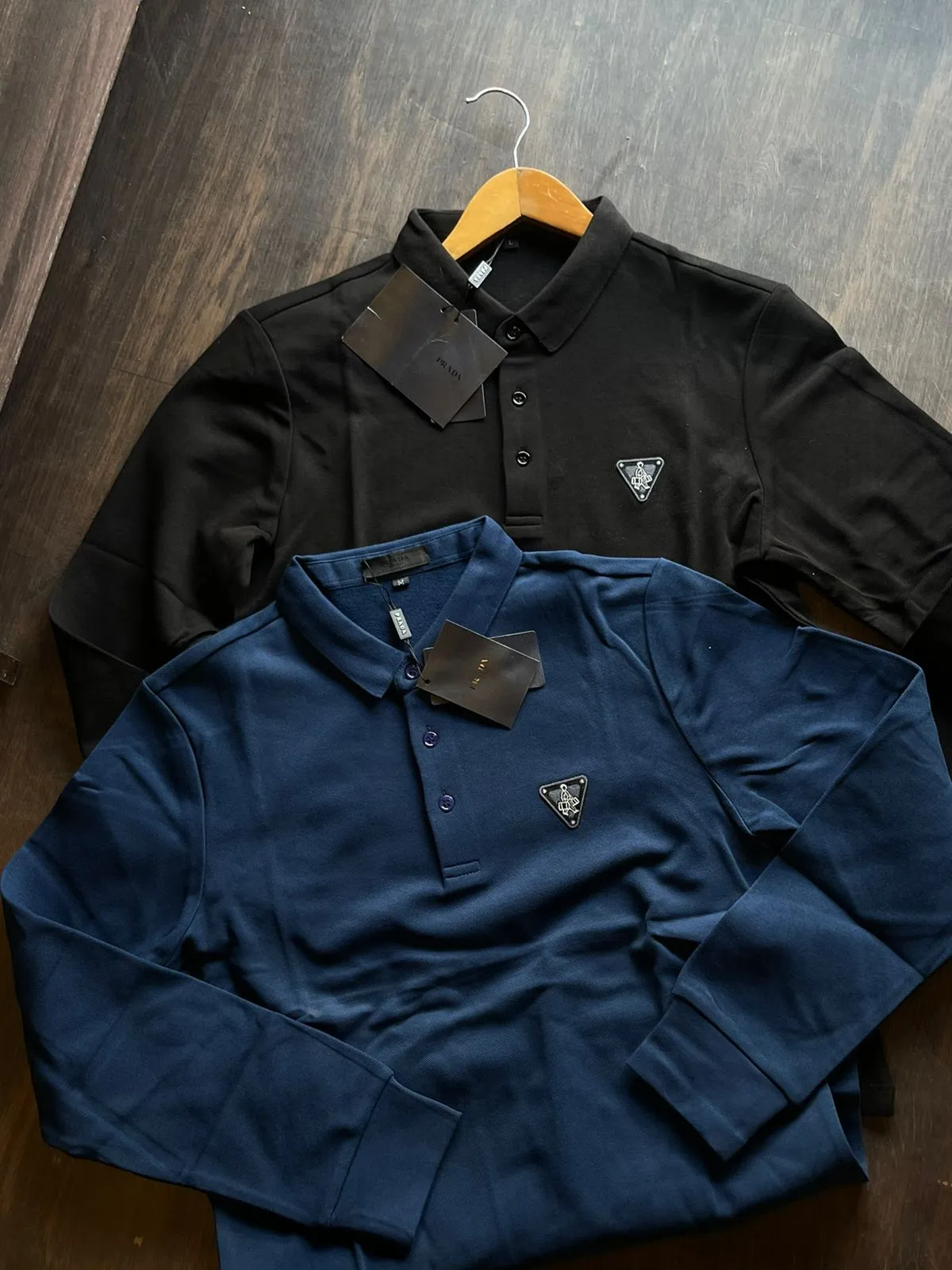 PRADA || Triangle Logo Spring Summer Polo Long Sleeves T-Shirts