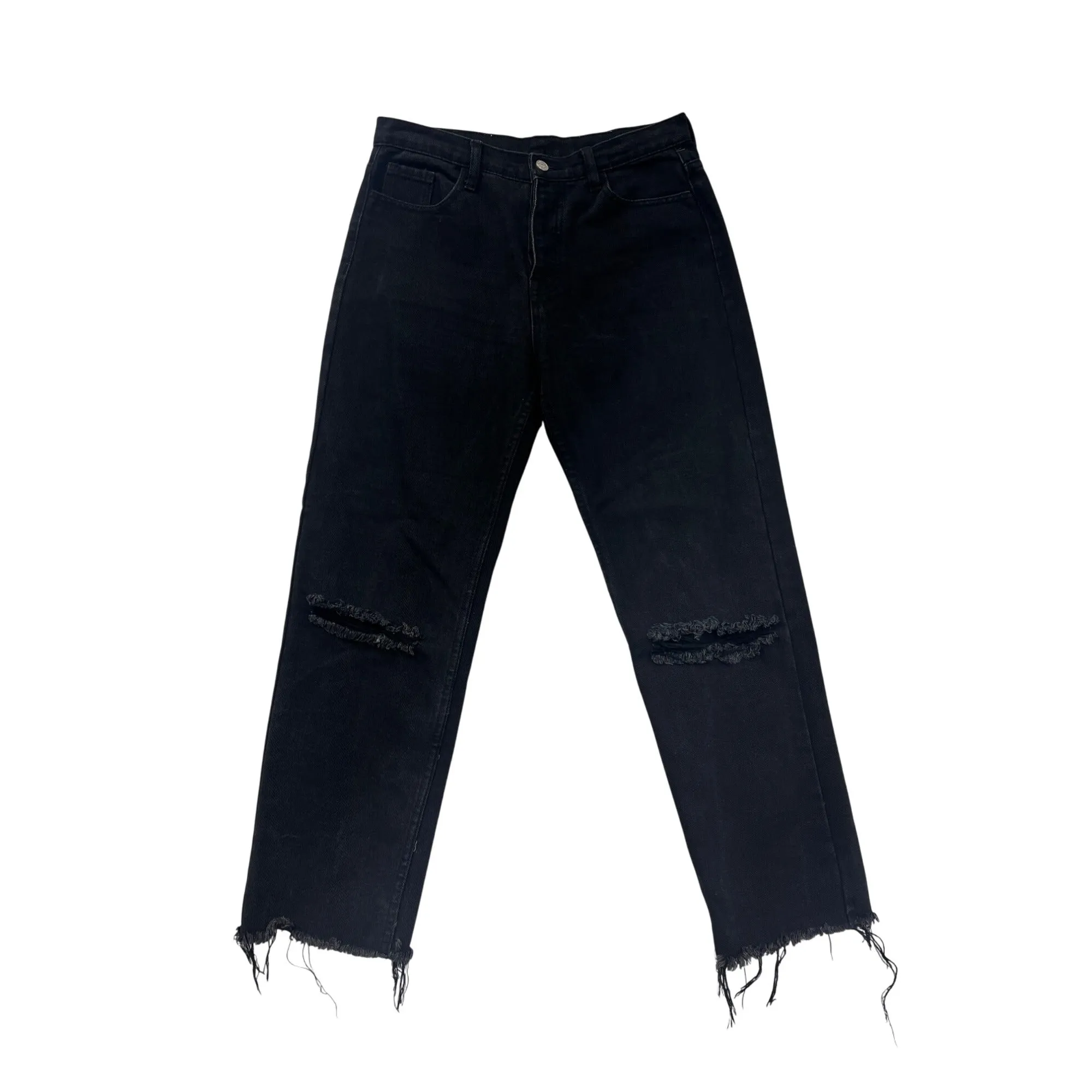 Princess Polly Womens Black Distressed High-Waisted Straight-Leg Jeans #8183