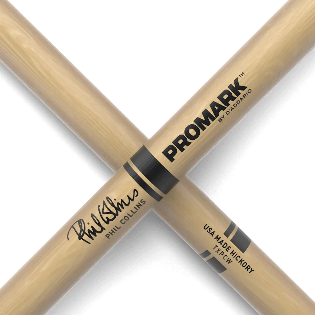 Promark TXPCW Hickory PC Phil Collins Drumsticks, Wood Tip