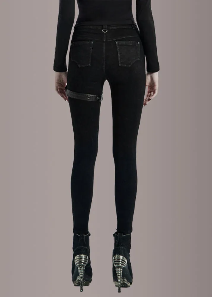 Punk Rave Black Denim Lace Up Jeans with Buckles