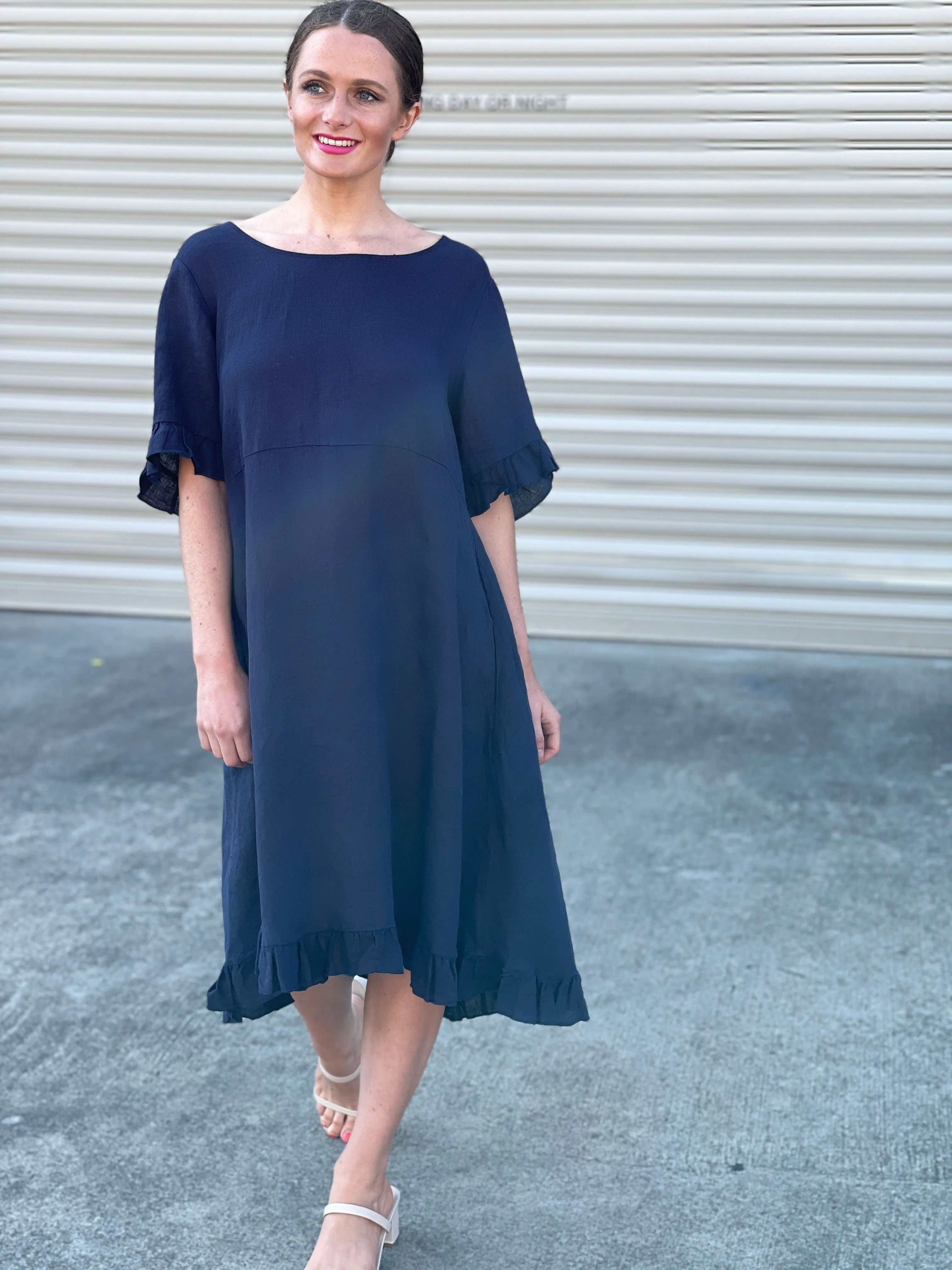 Quade Navy Linen Dress