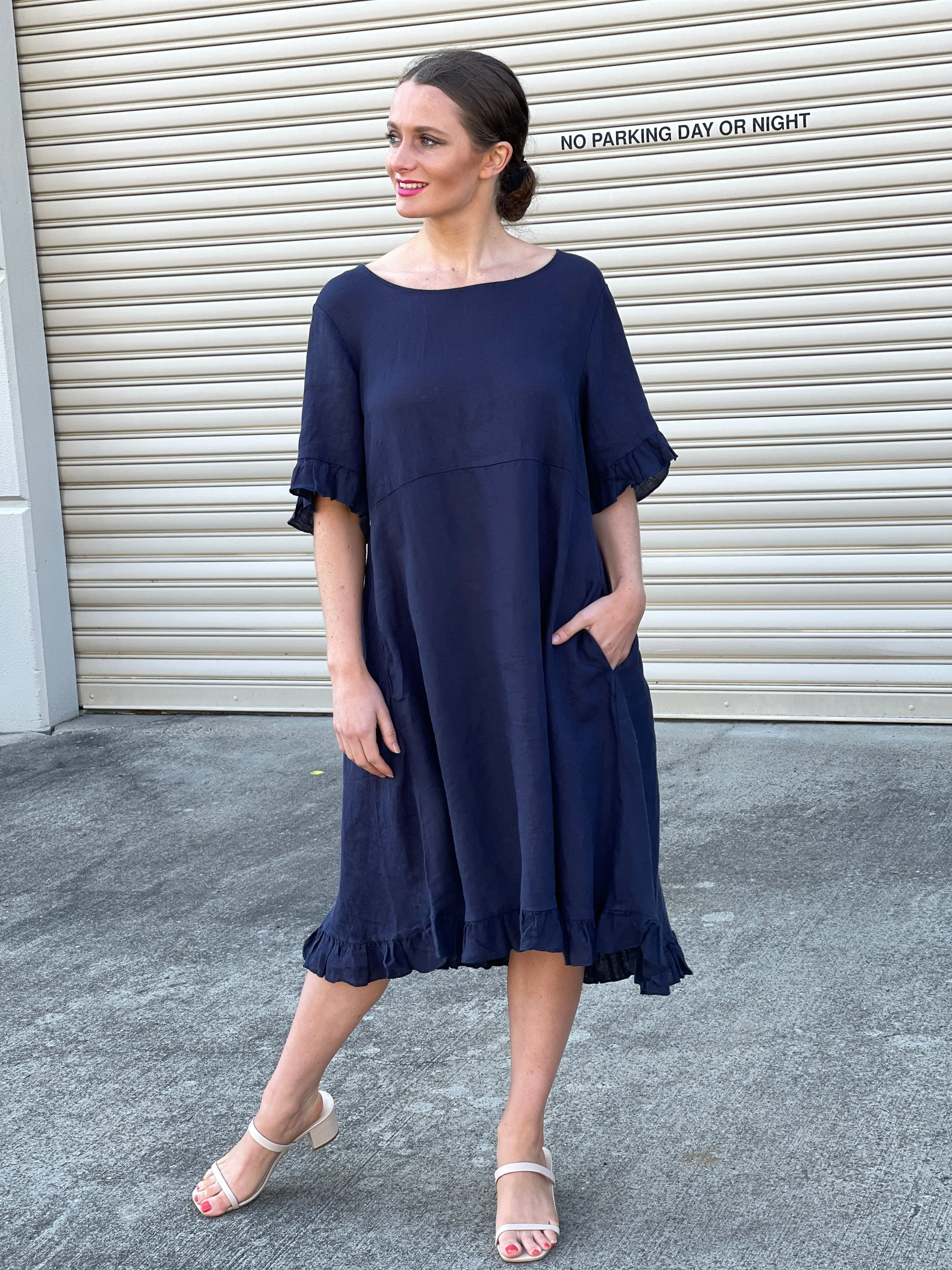 Quade Navy Linen Dress