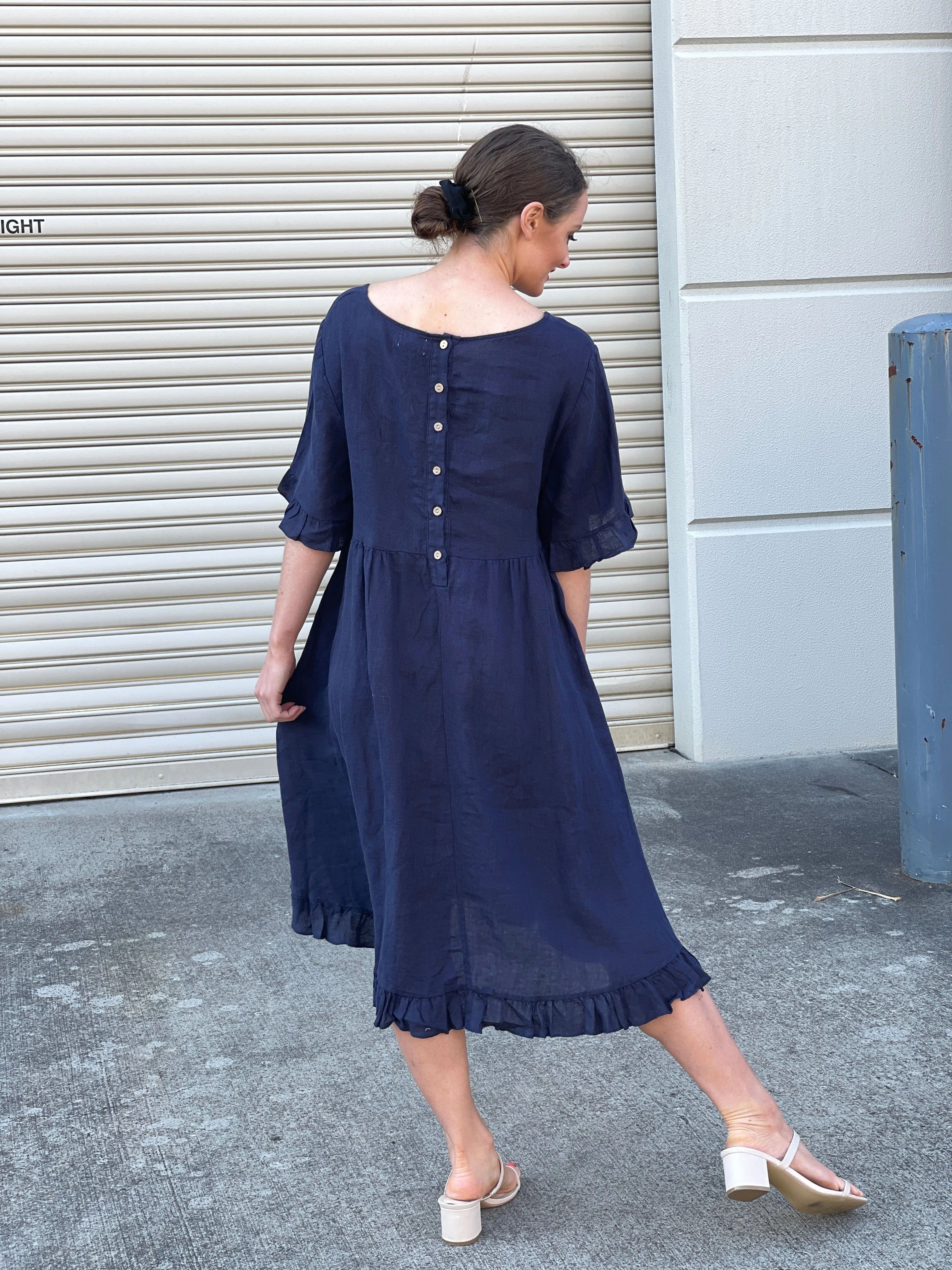 Quade Navy Linen Dress