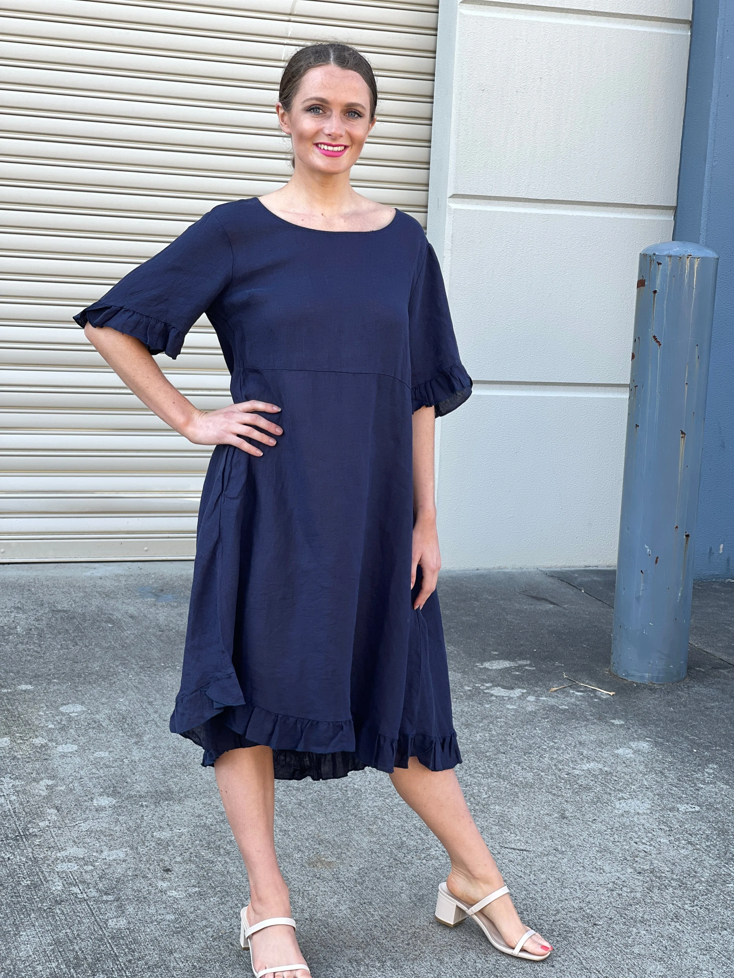 Quade Navy Linen Dress