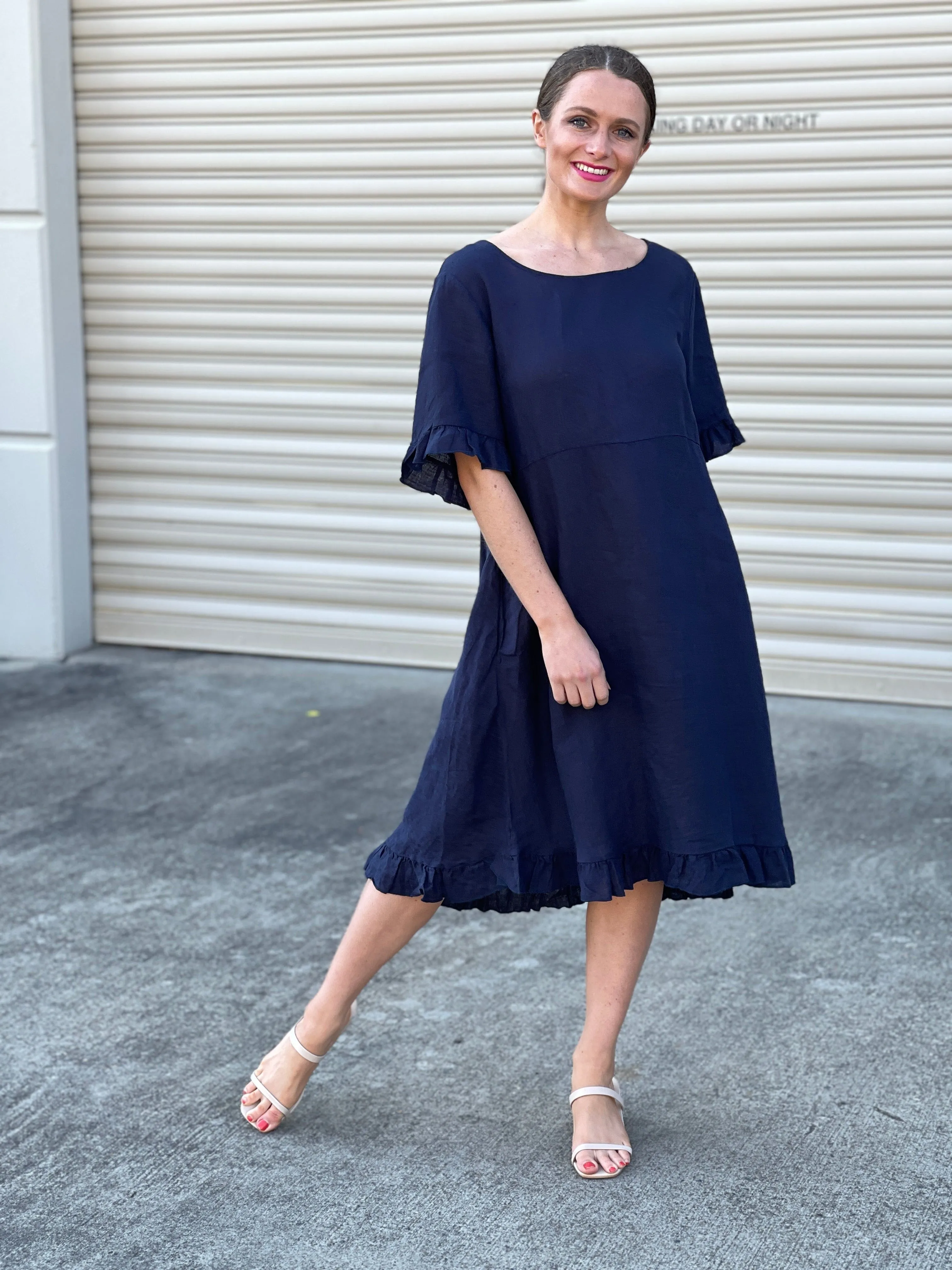 Quade Navy Linen Dress
