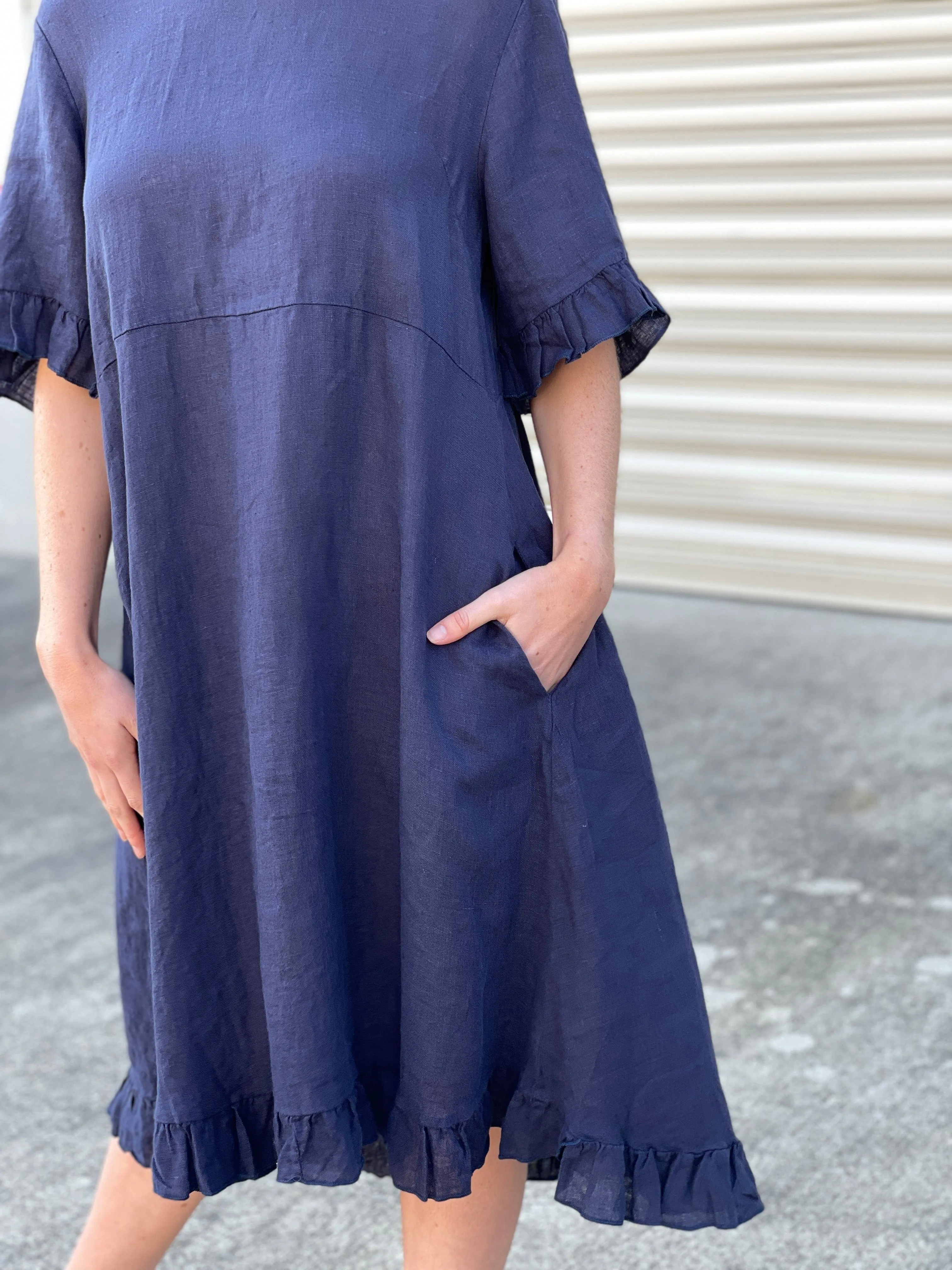 Quade Navy Linen Dress