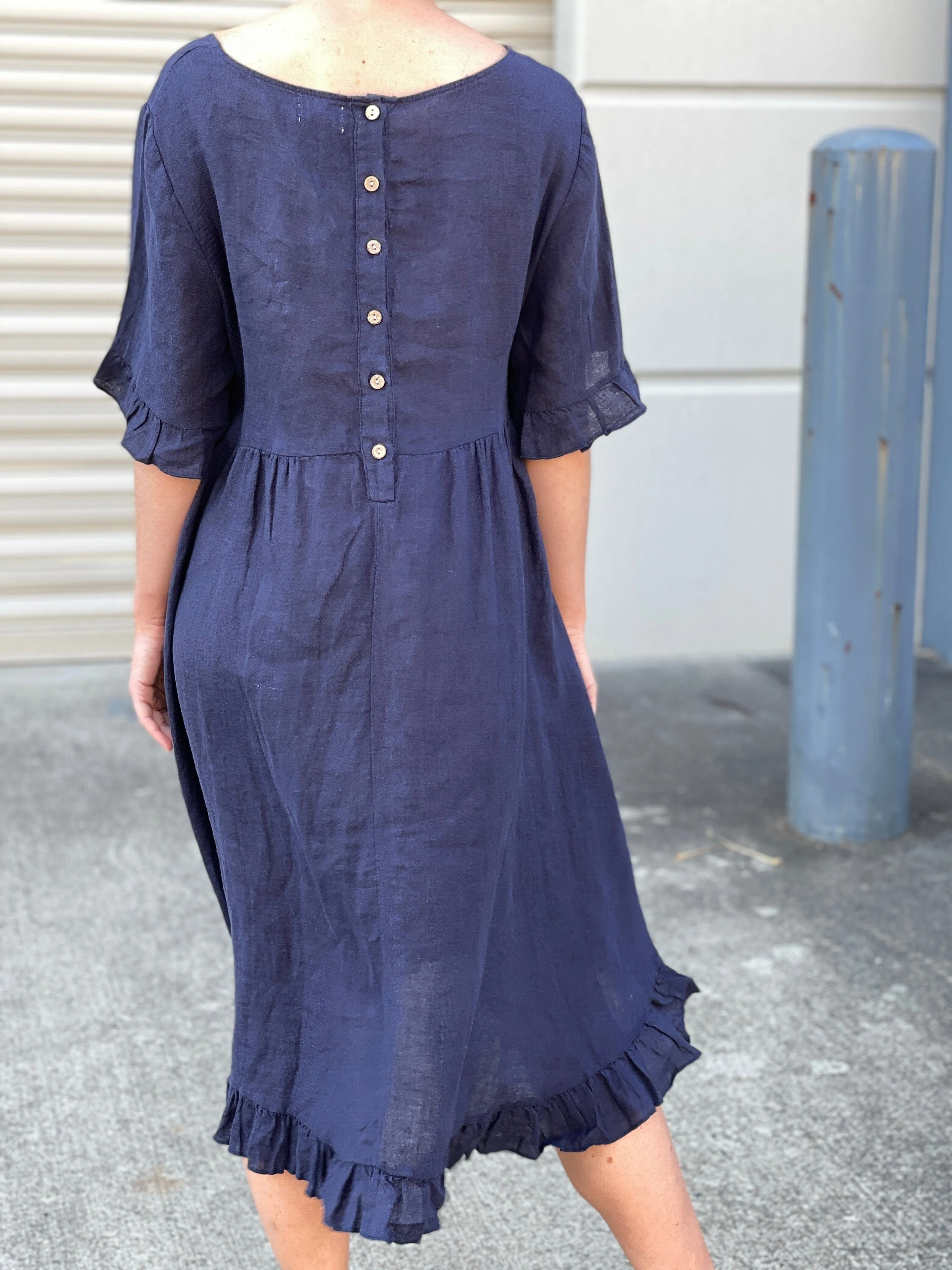 Quade Navy Linen Dress