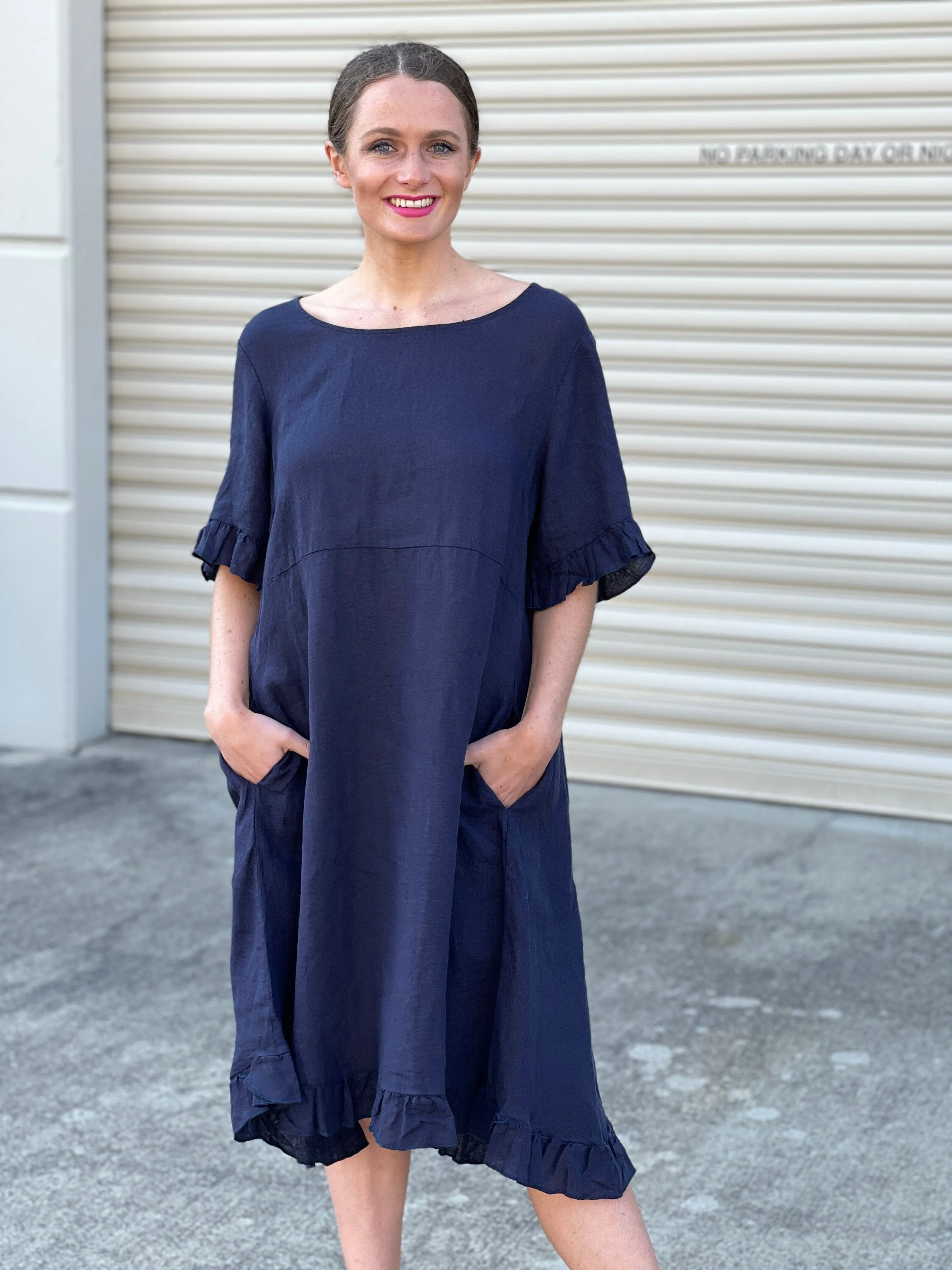 Quade Navy Linen Dress