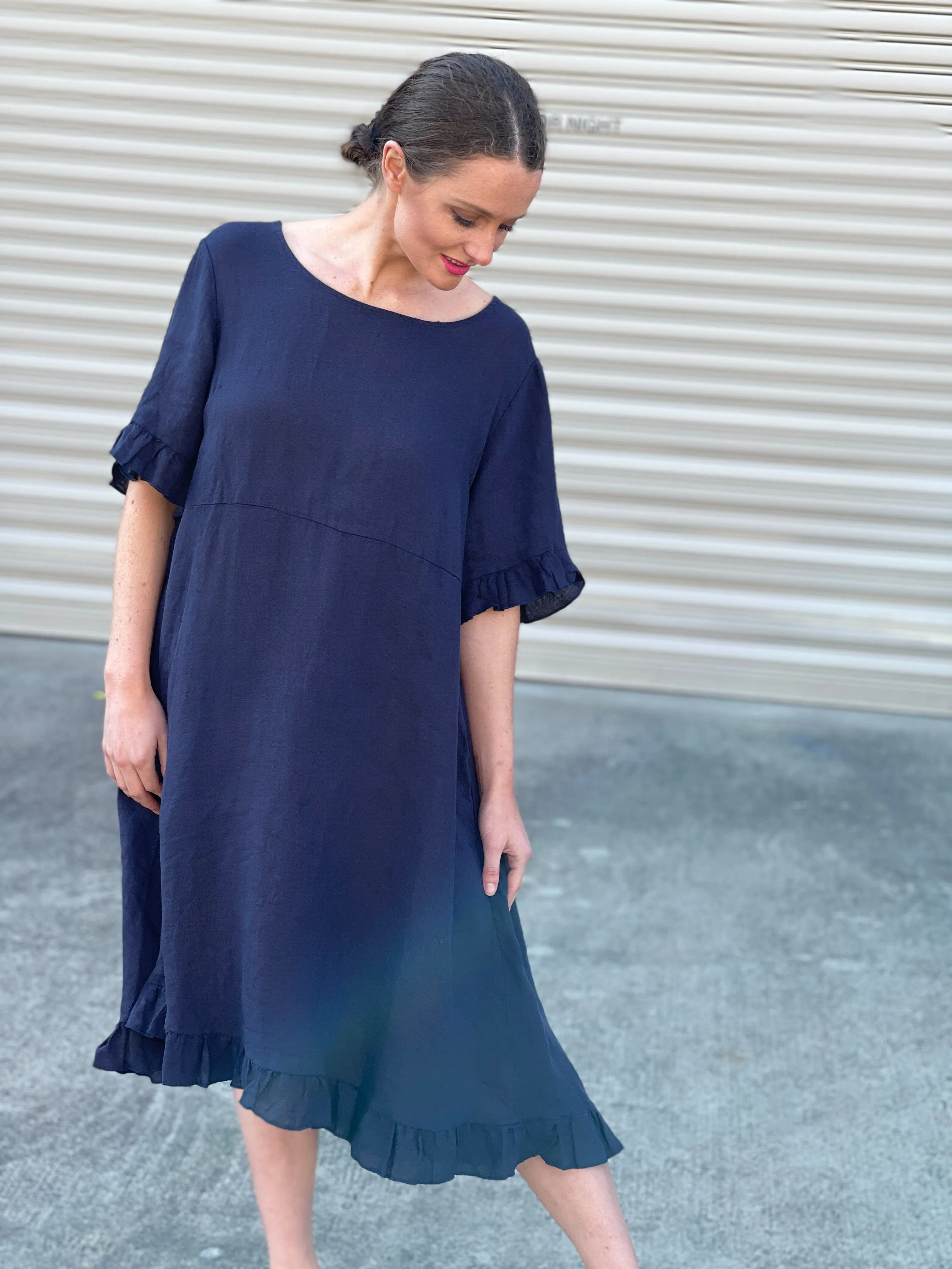 Quade Navy Linen Dress