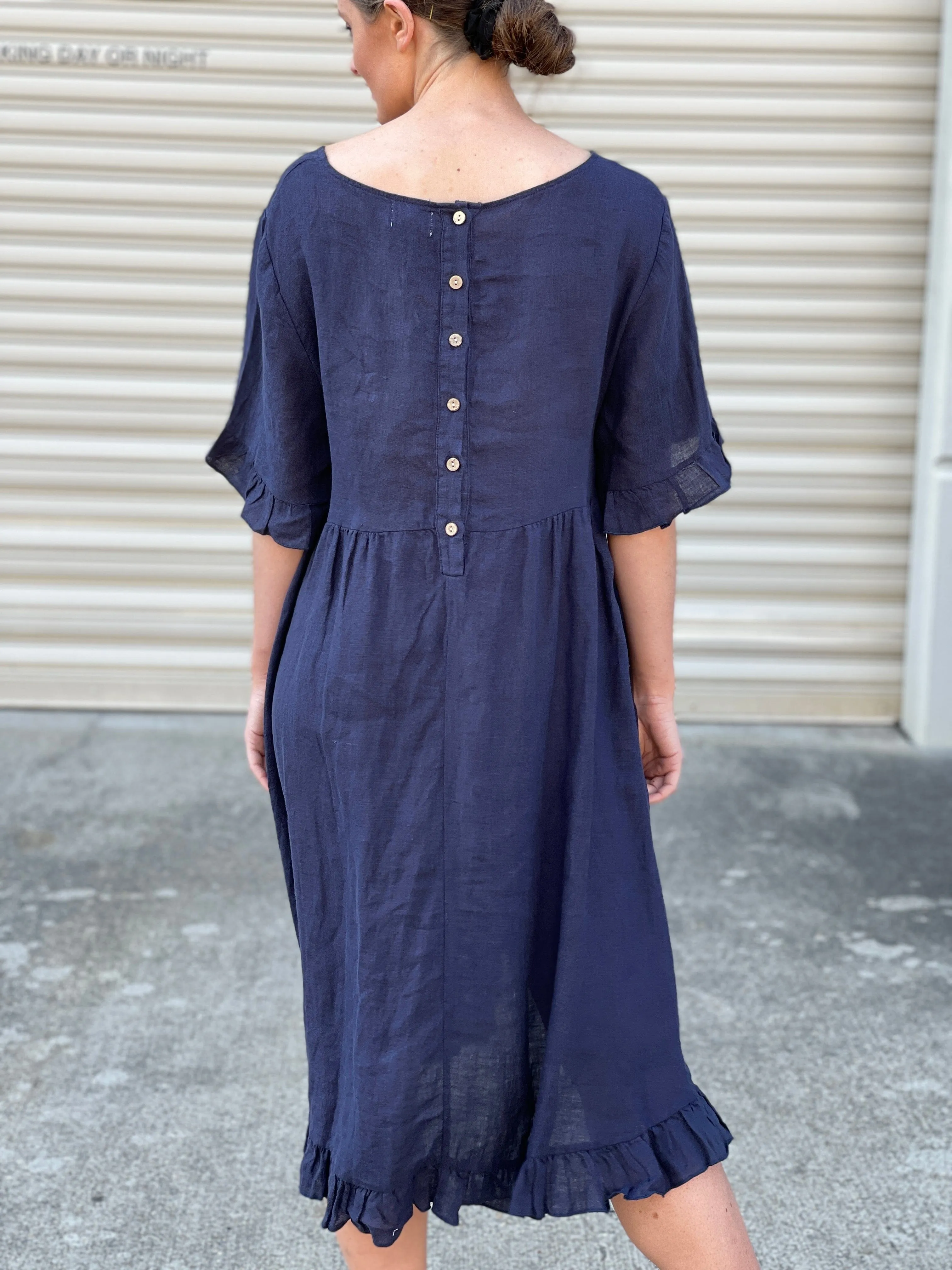 Quade Navy Linen Dress