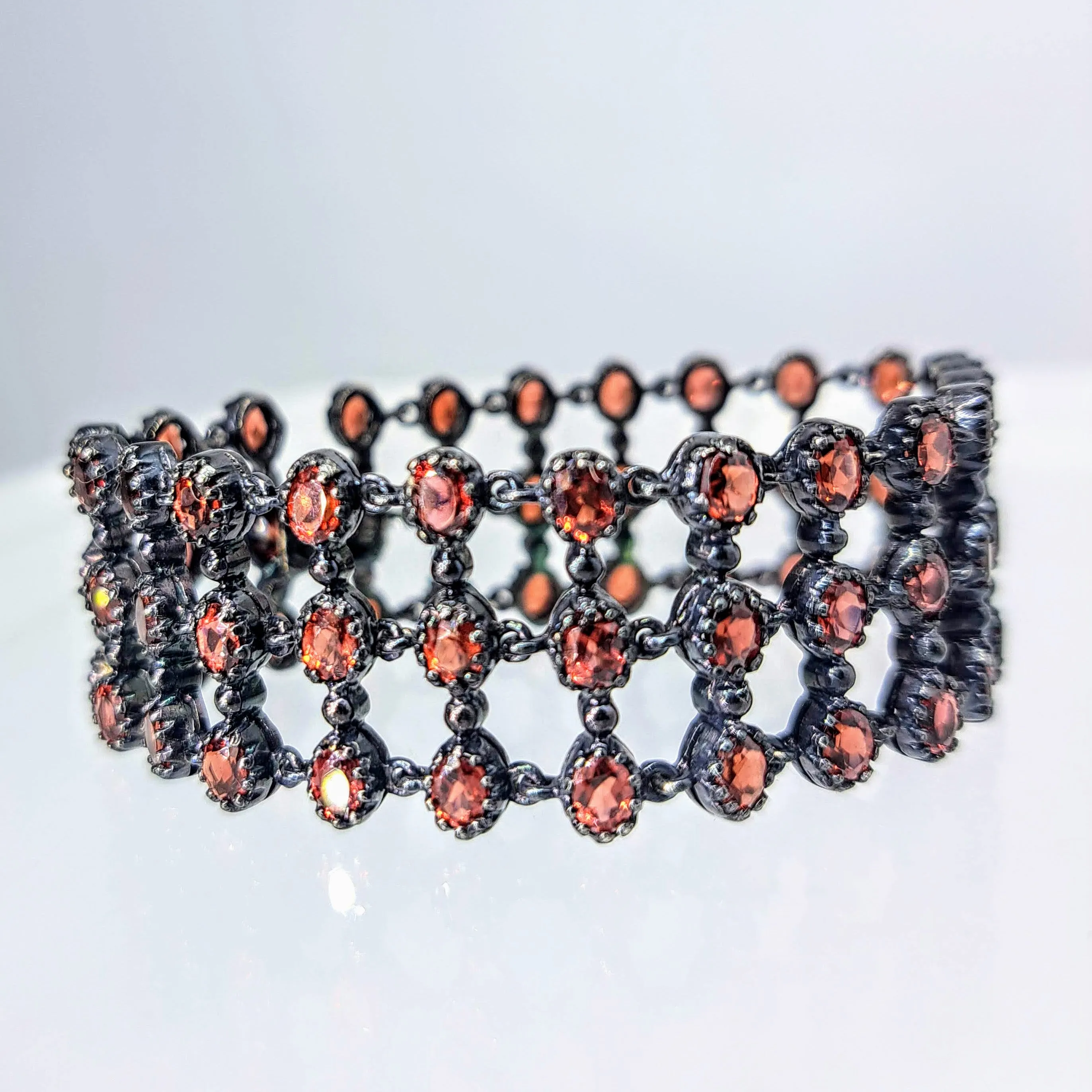"Black Lace" 6.5" Bracelet - Garnet, Black Sterling