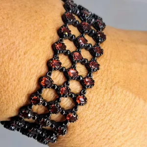 "Black Lace" 6.5" Bracelet - Garnet, Black Sterling