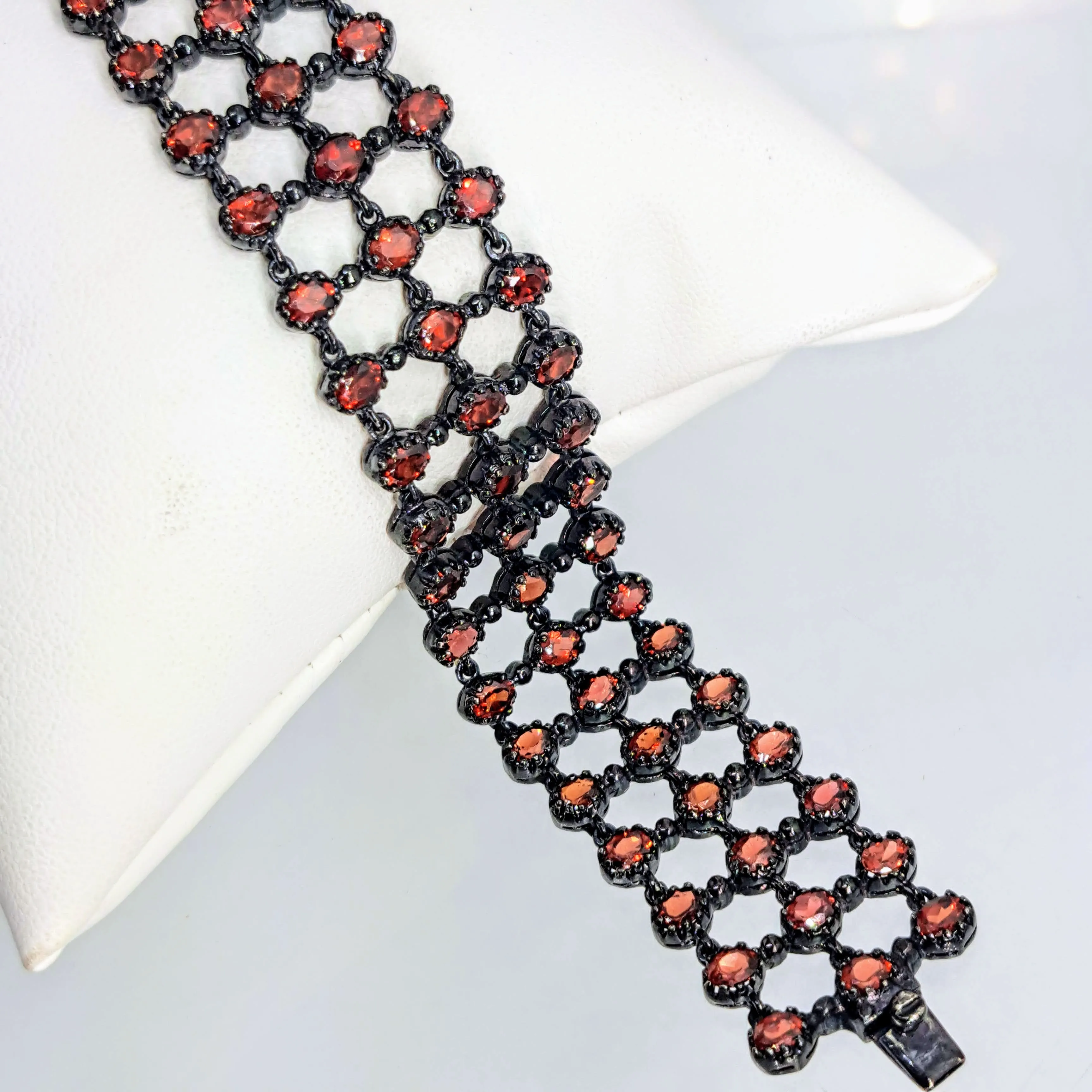 "Black Lace" 6.5" Bracelet - Garnet, Black Sterling