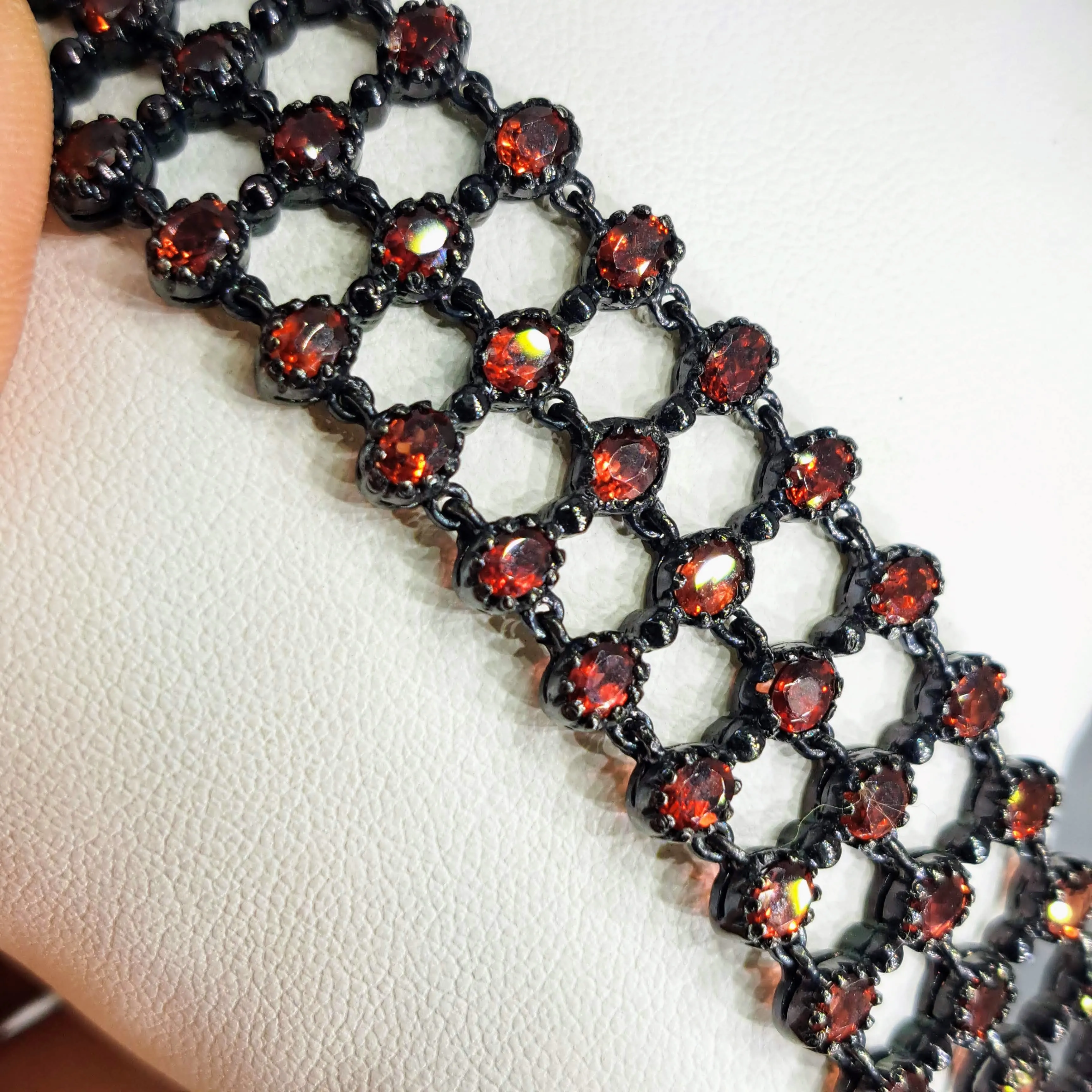 "Black Lace" 6.5" Bracelet - Garnet, Black Sterling
