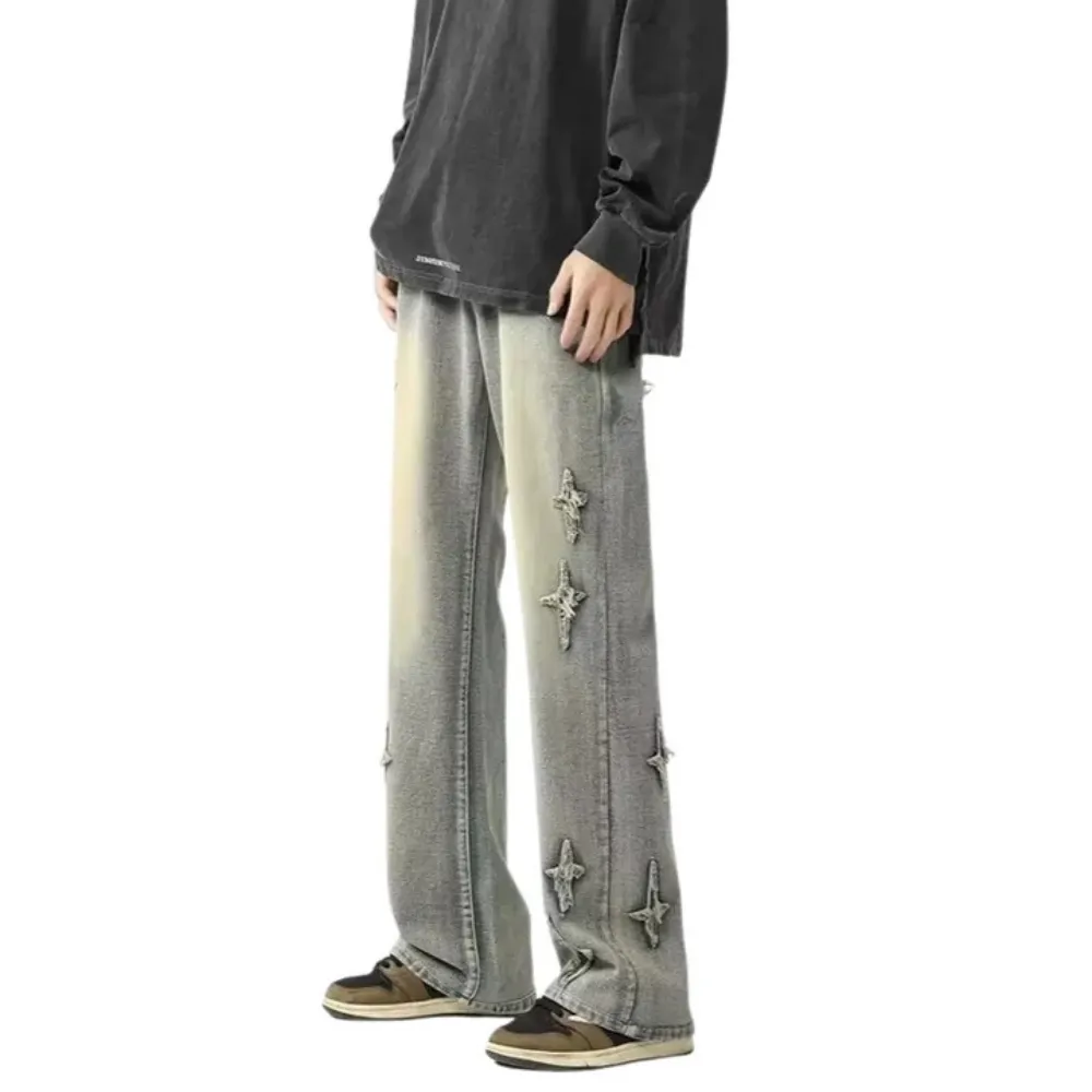 "High Street Stars Embroidery Distressed" Jeans
