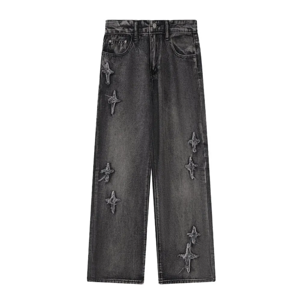 "High Street Stars Embroidery Distressed" Jeans