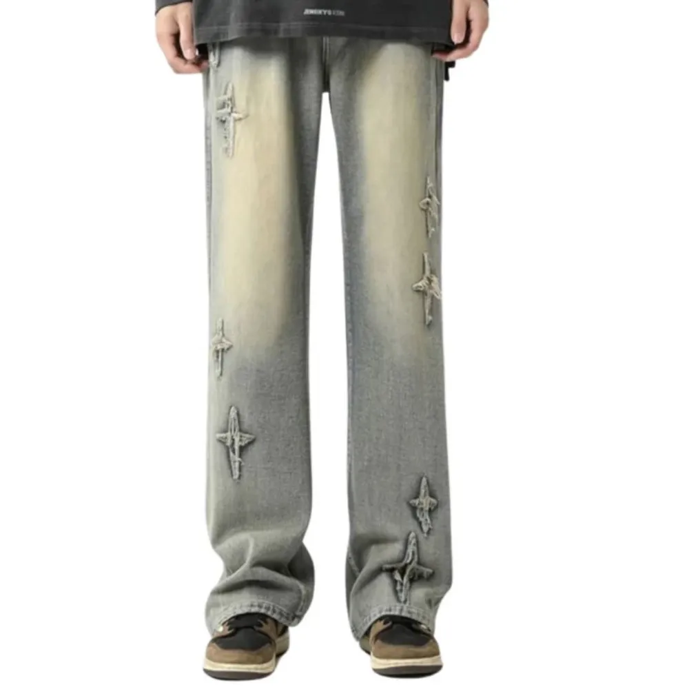 "High Street Stars Embroidery Distressed" Jeans