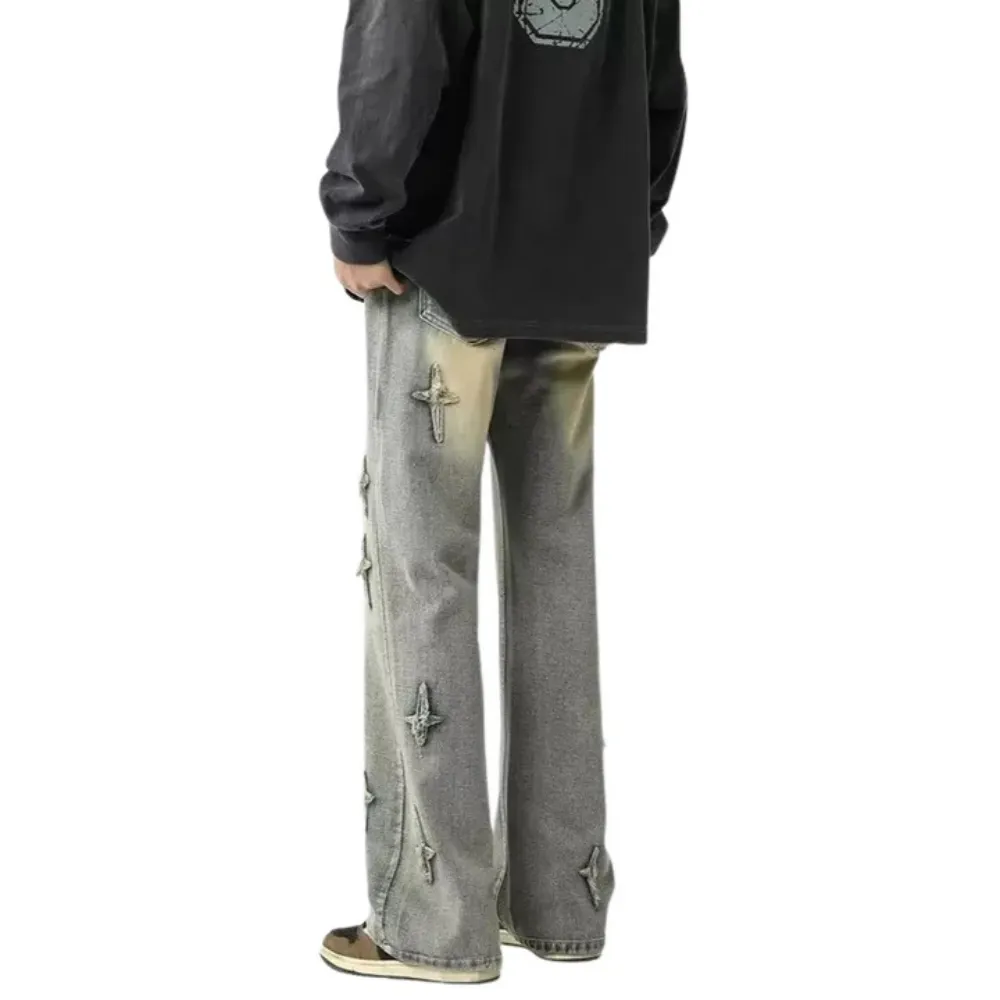 "High Street Stars Embroidery Distressed" Jeans