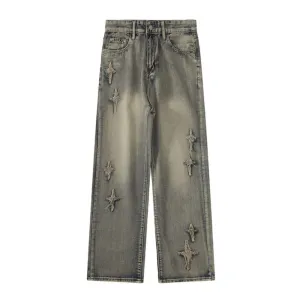 "High Street Stars Embroidery Distressed" Jeans