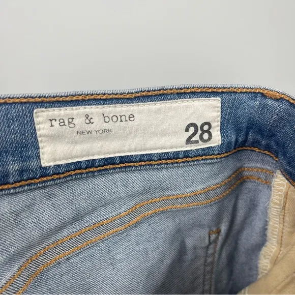 Rag &amp; Bone Ankle Skinny Jeans in Lynn Holes 28 Chewed Hem Patchwork Light Wash