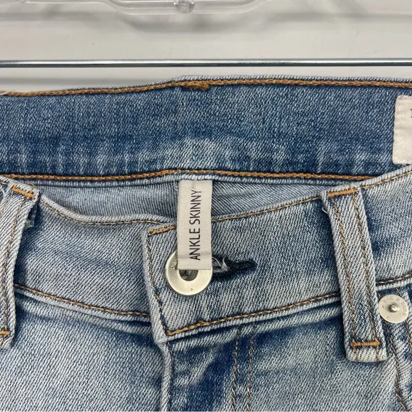 Rag &amp; Bone Ankle Skinny Jeans in Lynn Holes 28 Chewed Hem Patchwork Light Wash