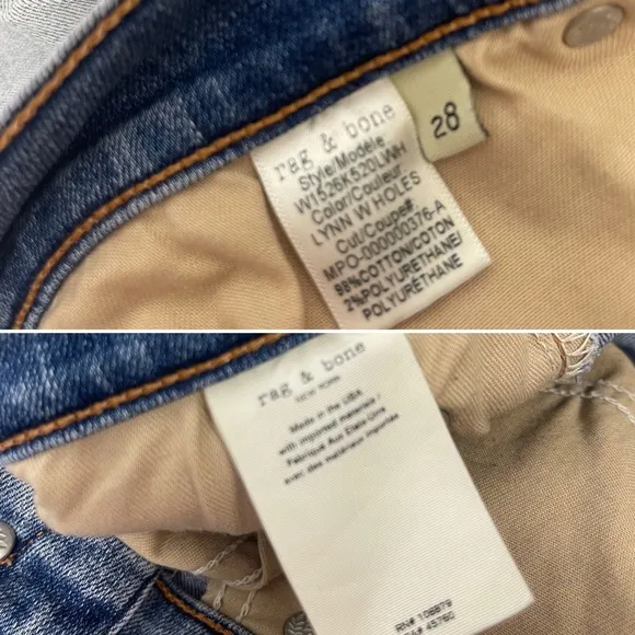 Rag &amp; Bone Ankle Skinny Jeans in Lynn Holes 28 Chewed Hem Patchwork Light Wash