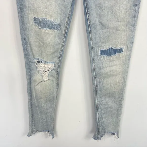 Rag &amp; Bone Ankle Skinny Jeans in Lynn Holes 28 Chewed Hem Patchwork Light Wash