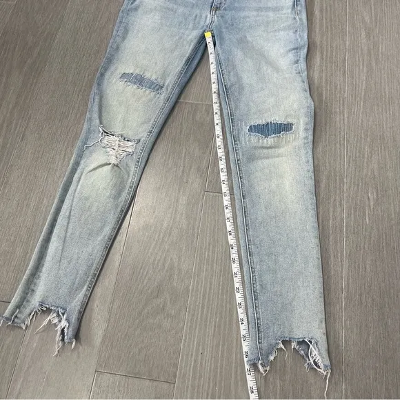 Rag &amp; Bone Ankle Skinny Jeans in Lynn Holes 28 Chewed Hem Patchwork Light Wash