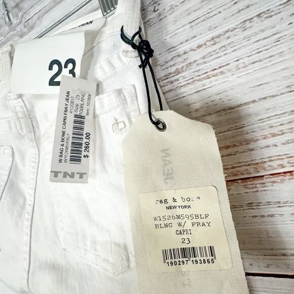 Rag &amp; Bone Frayed Hemline Blanc Capri Ankle Jeans, NWT, Size 23, MSRP $260
