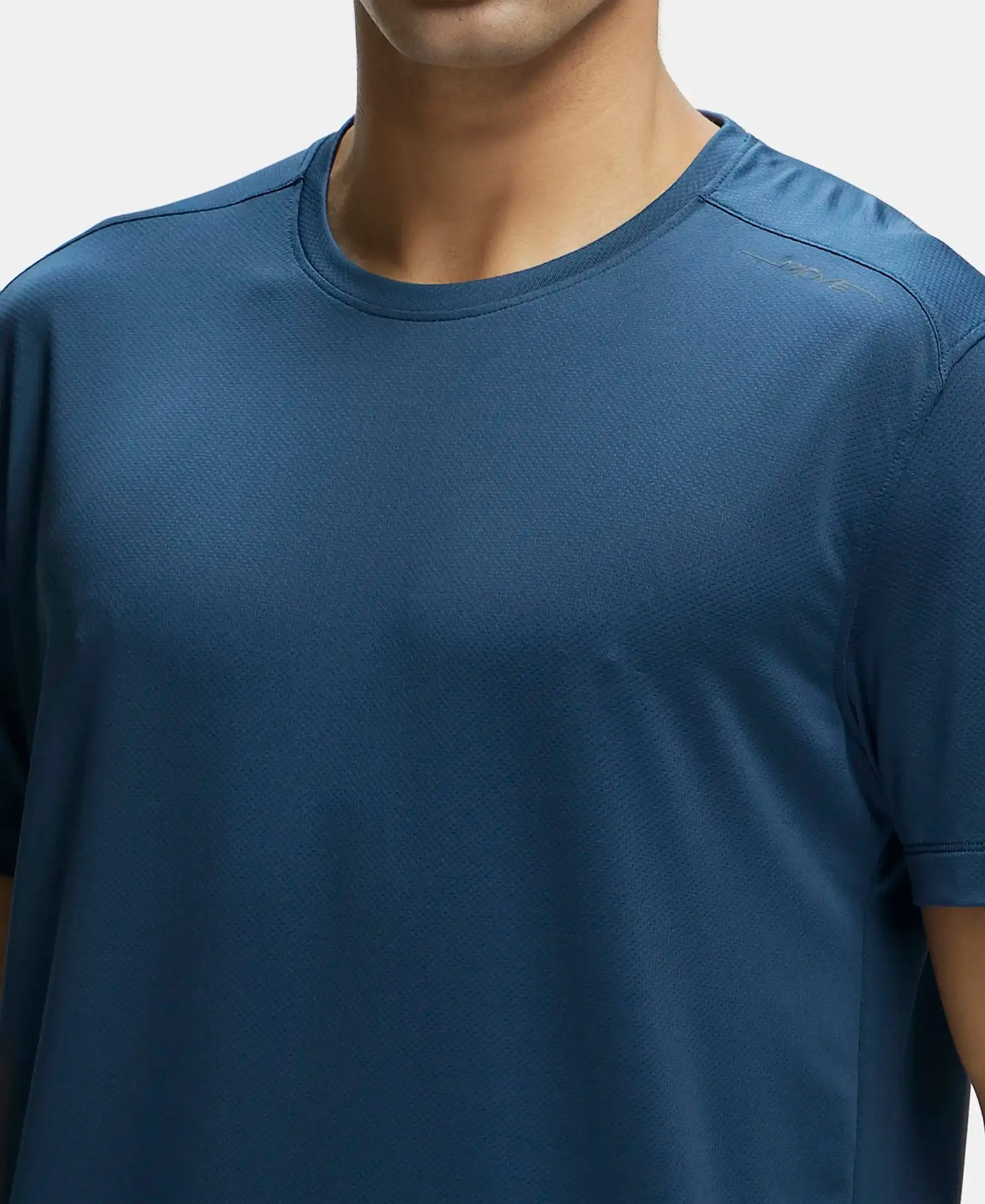 Recycled Microfiber Elastane Stretch Fabric Round Neck Half Sleeve Breathable Mesh T-Shirt - Mid Night Navy