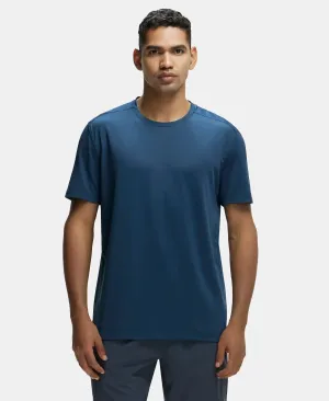 Recycled Microfiber Elastane Stretch Fabric Round Neck Half Sleeve Breathable Mesh T-Shirt - Mid Night Navy