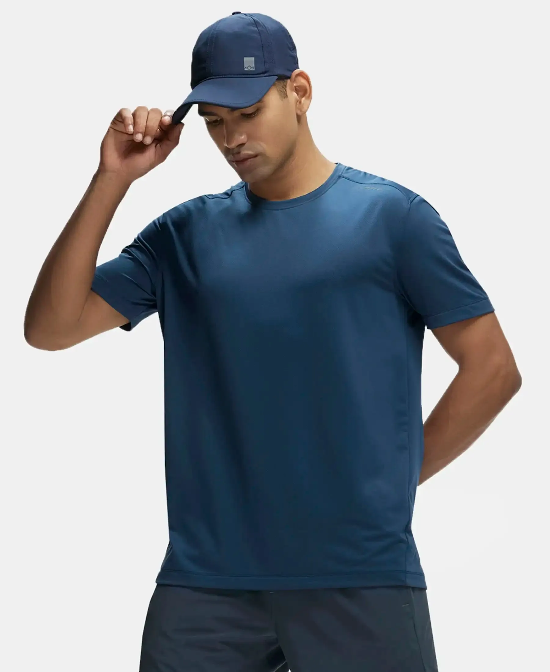 Recycled Microfiber Elastane Stretch Fabric Round Neck Half Sleeve Breathable Mesh T-Shirt - Mid Night Navy