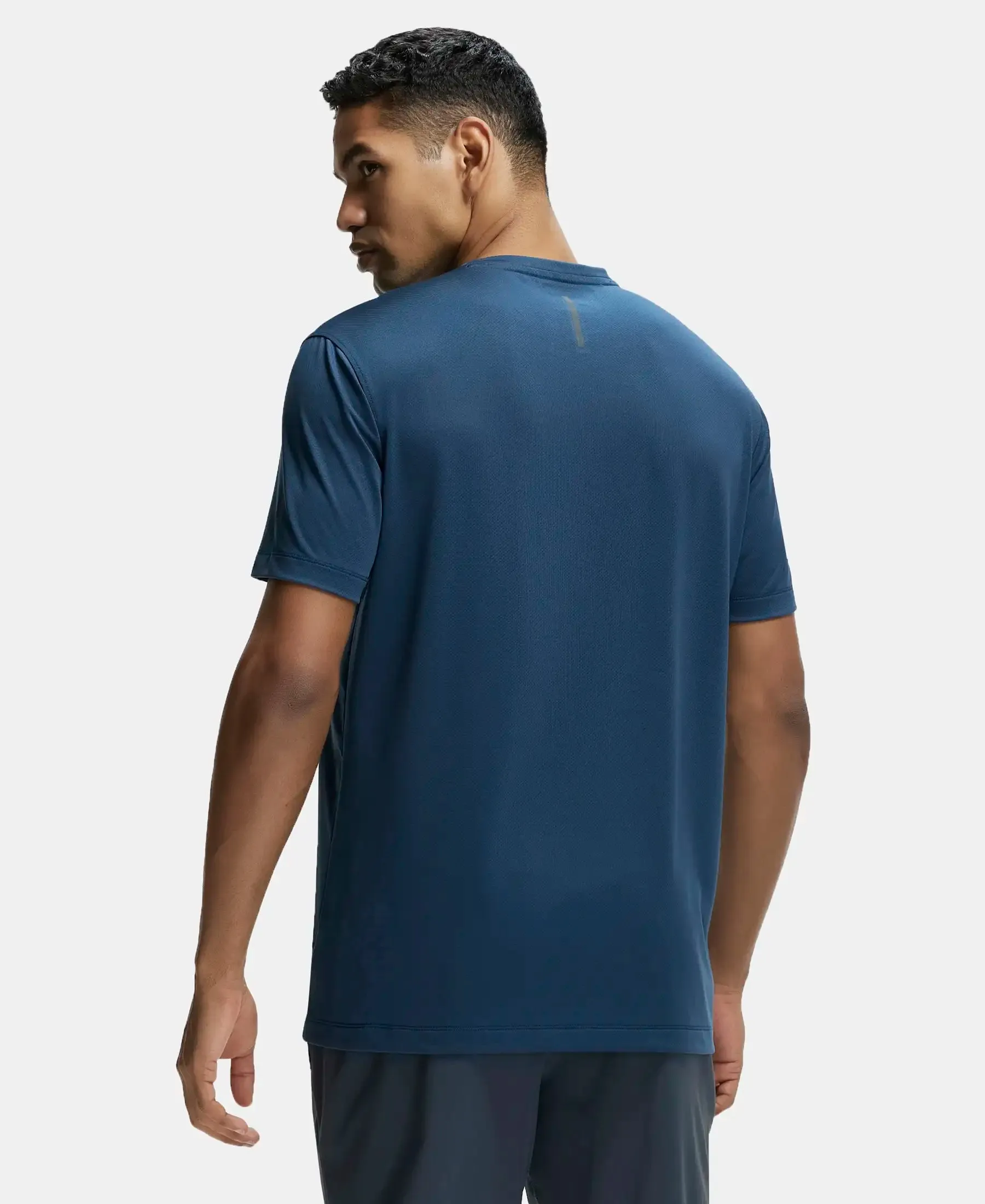 Recycled Microfiber Elastane Stretch Fabric Round Neck Half Sleeve Breathable Mesh T-Shirt - Mid Night Navy