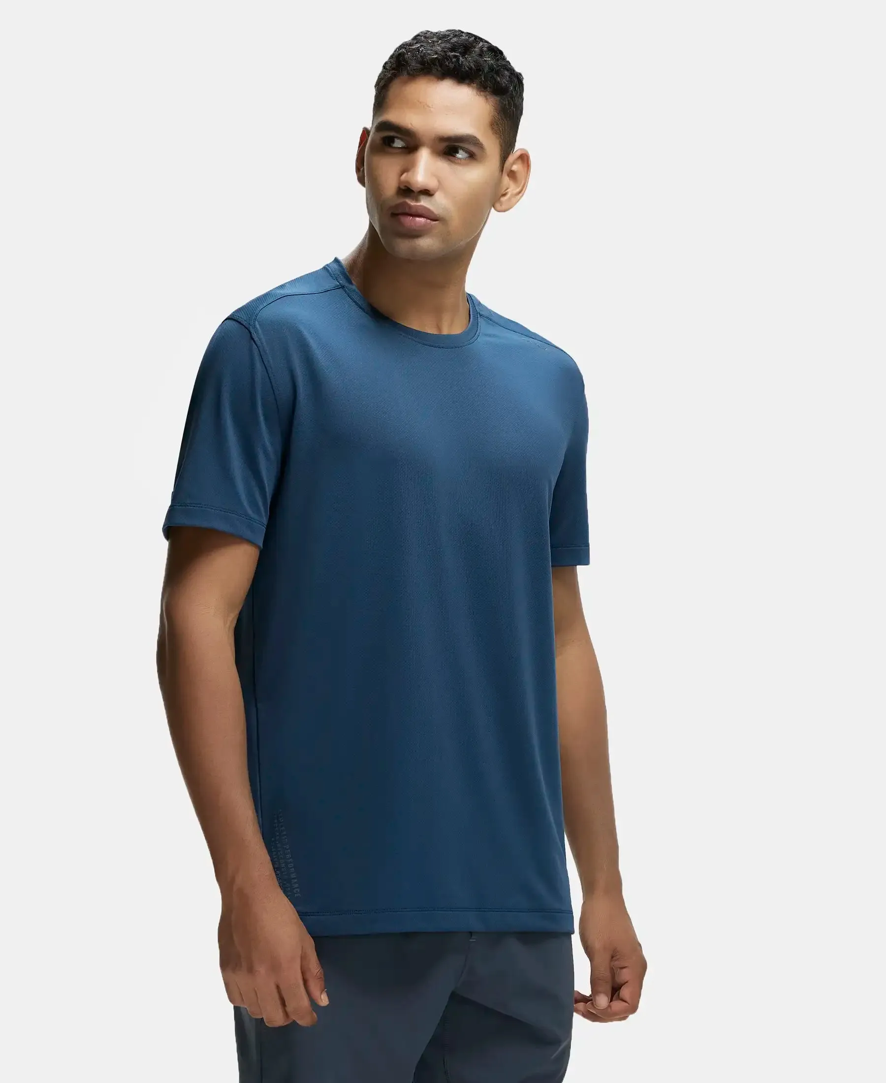 Recycled Microfiber Elastane Stretch Fabric Round Neck Half Sleeve Breathable Mesh T-Shirt - Mid Night Navy