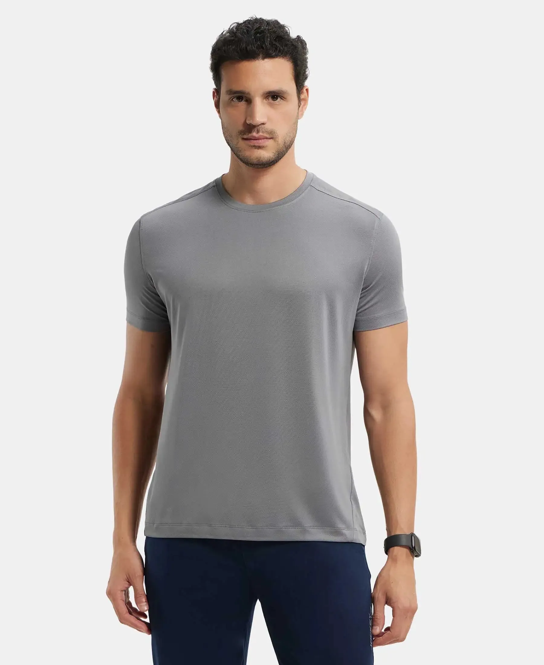 Recycled Microfiber Elastane Stretch Fabric Round Neck Half Sleeve Breathable Mesh T-Shirt - Quiet Shade