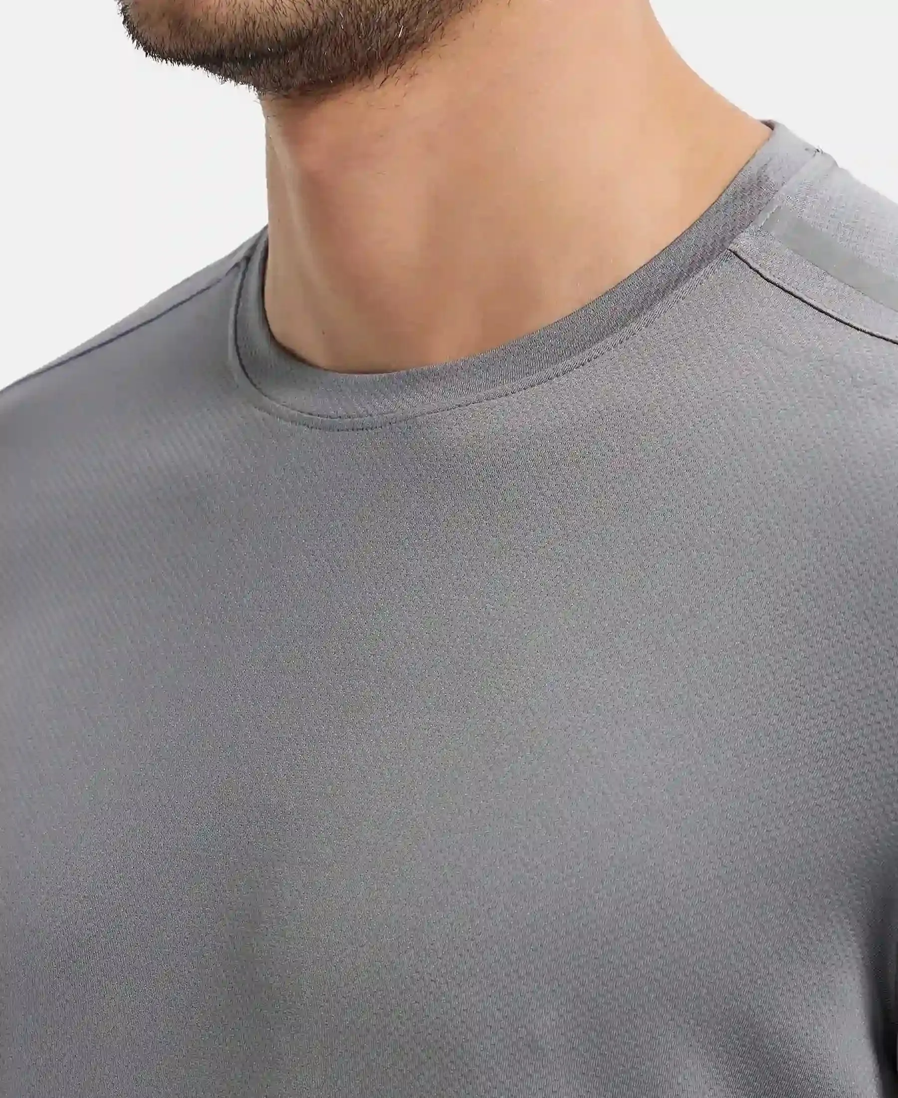 Recycled Microfiber Elastane Stretch Fabric Round Neck Half Sleeve Breathable Mesh T-Shirt - Quiet Shade