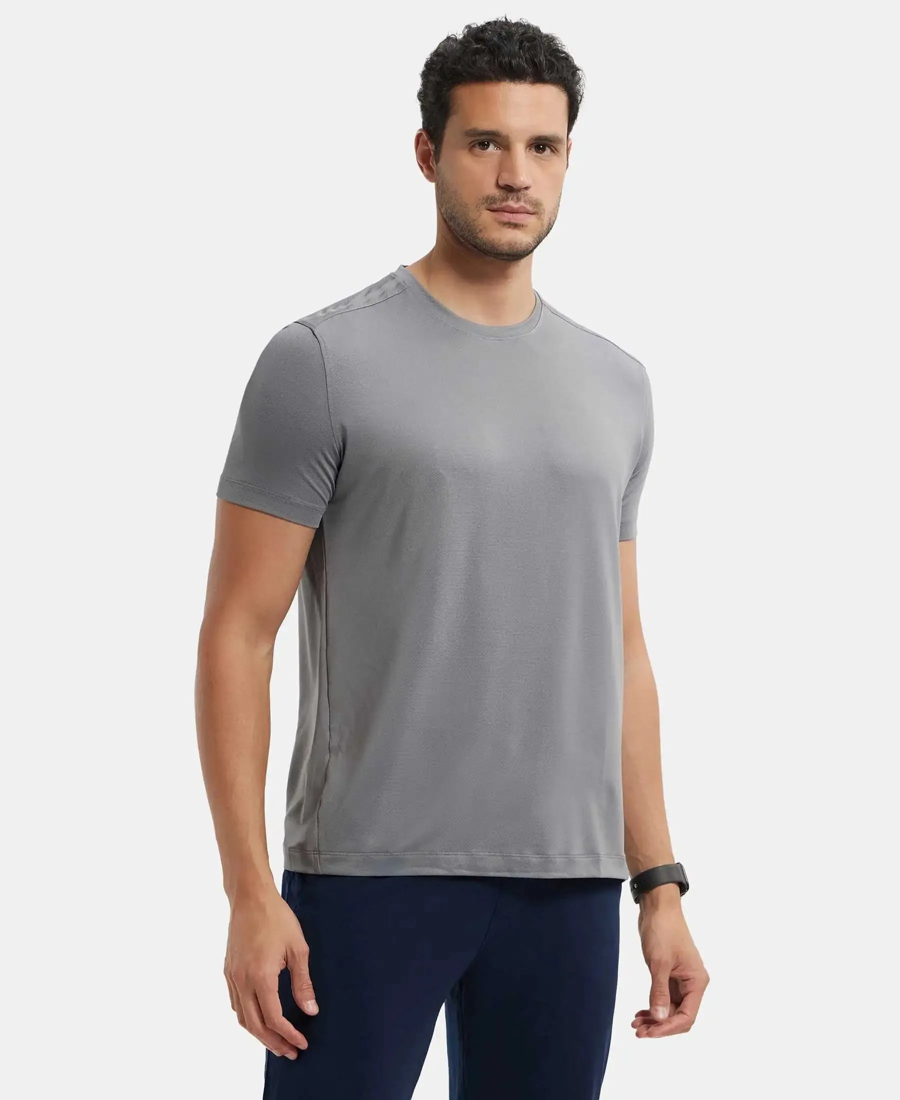 Recycled Microfiber Elastane Stretch Fabric Round Neck Half Sleeve Breathable Mesh T-Shirt - Quiet Shade